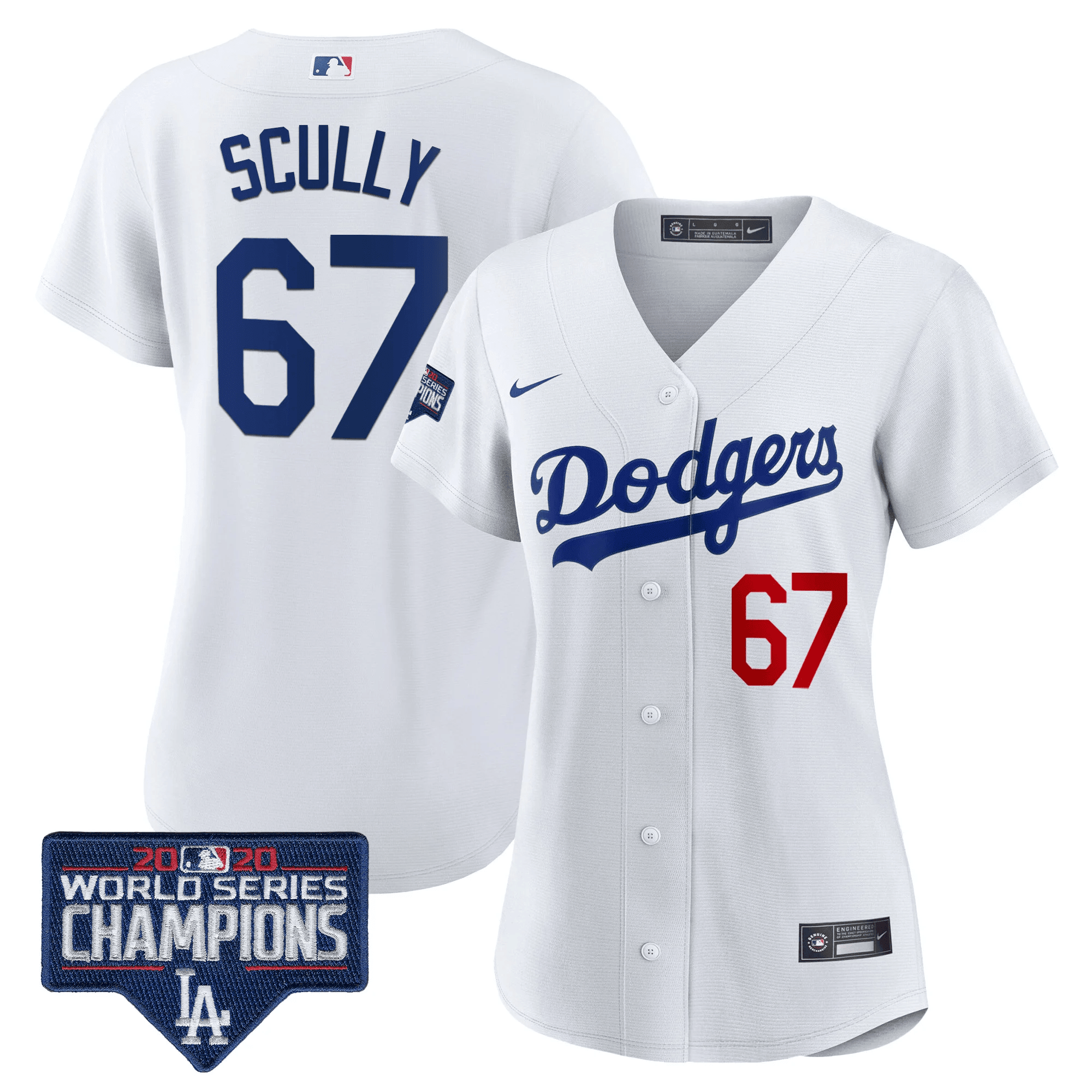 Vin Scully Women's Los Angeles Dodgers World Series Champions Patch White Jersey - All Stitched