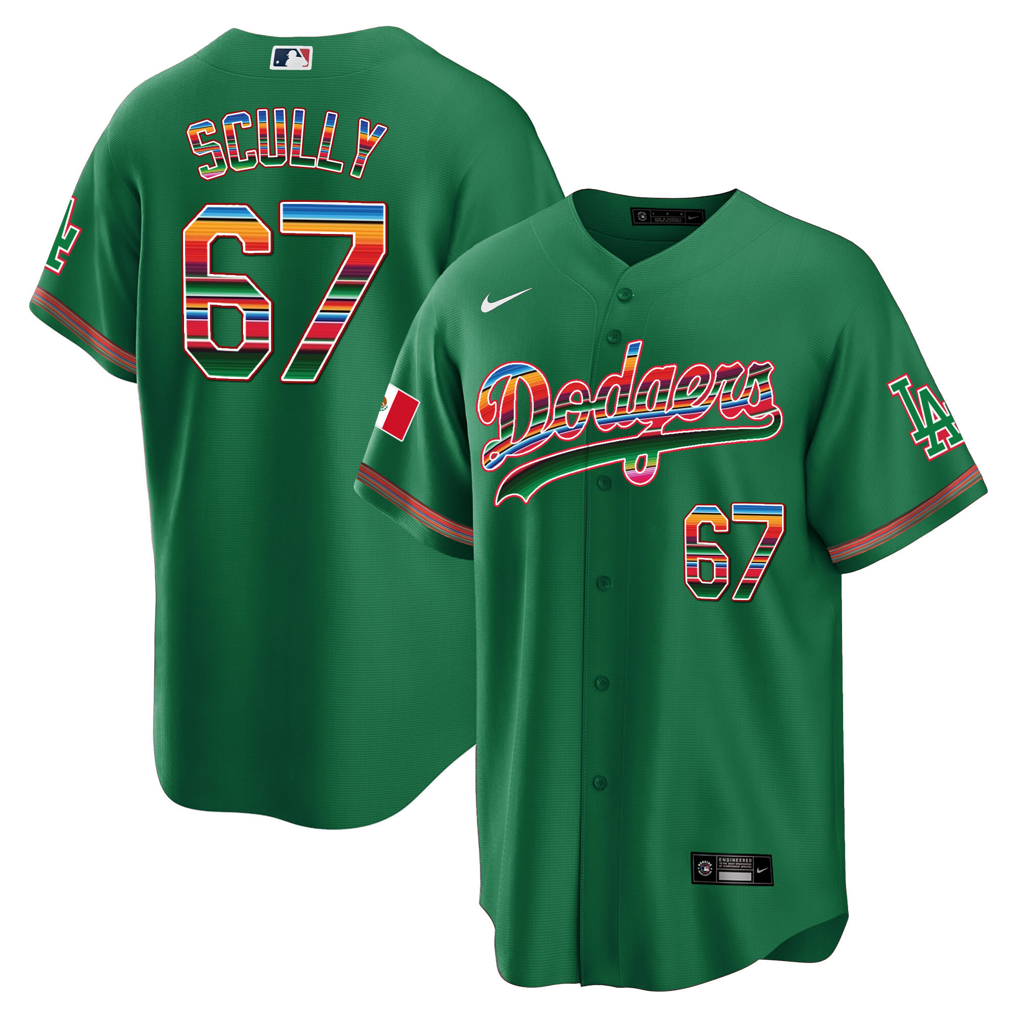 Vin Scully Youth's Los Angeles Dodgers Mexico Cool Base Limited Green Jersey - All Stitched