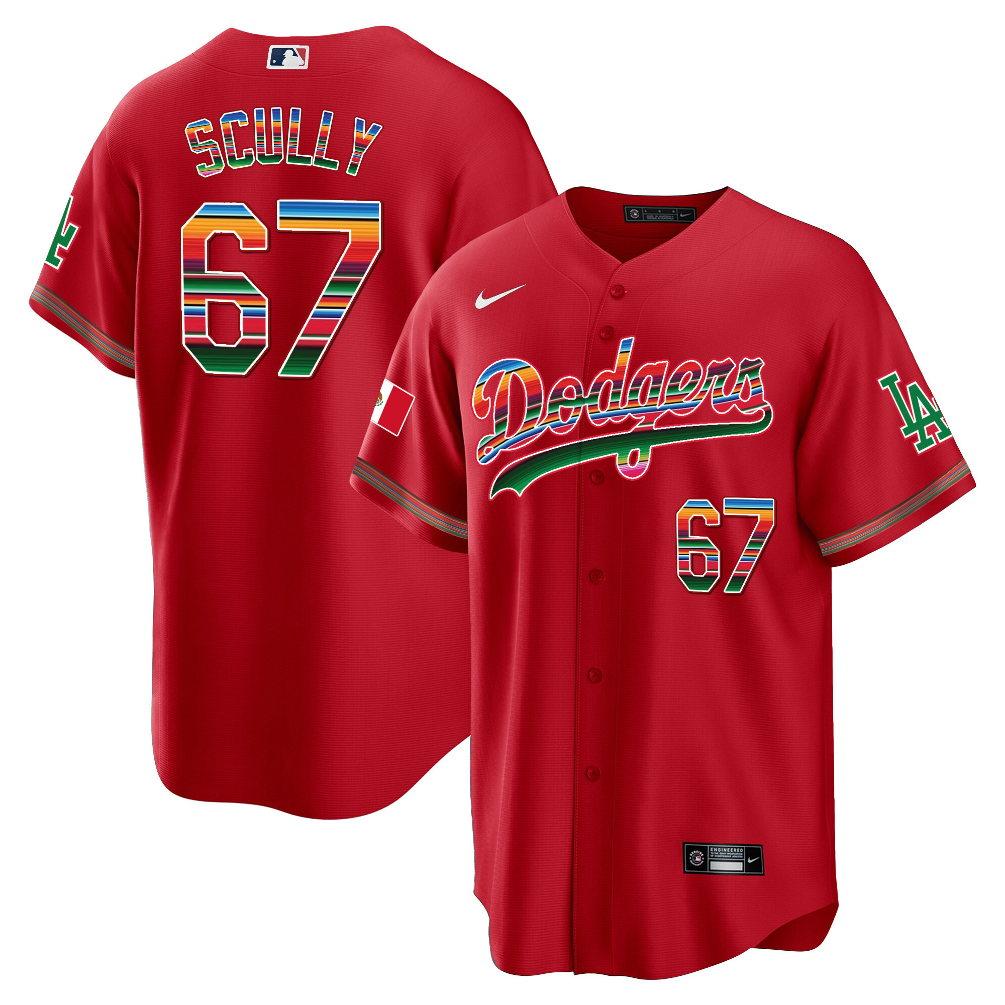 Vin Scully Youth's Los Angeles Dodgers Mexico Cool Base Limited Red Jersey - All Stitched