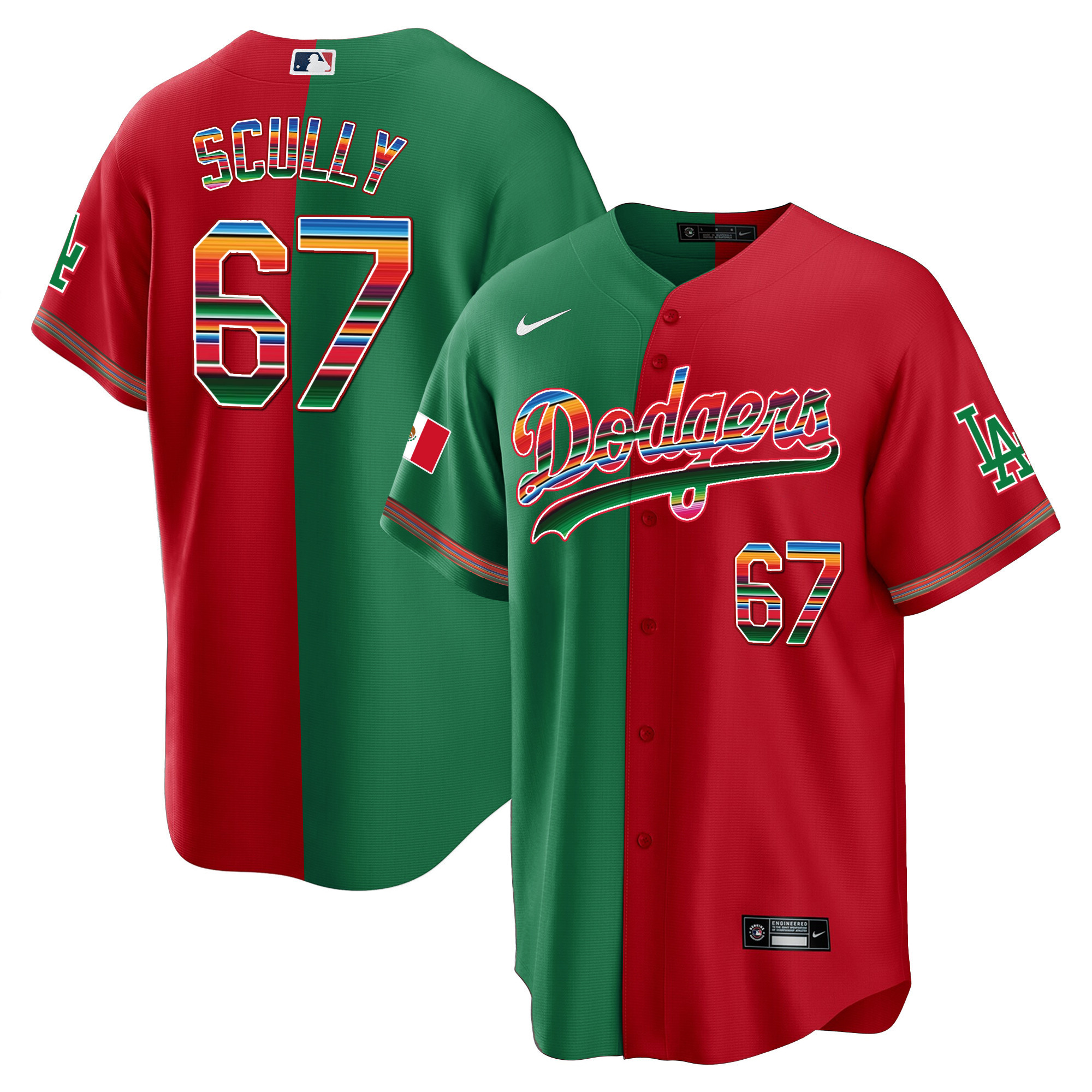 Vin Scully Youth's Los Angeles Dodgers Mexico Cool Base Limited Split Jersey - All Stitched
