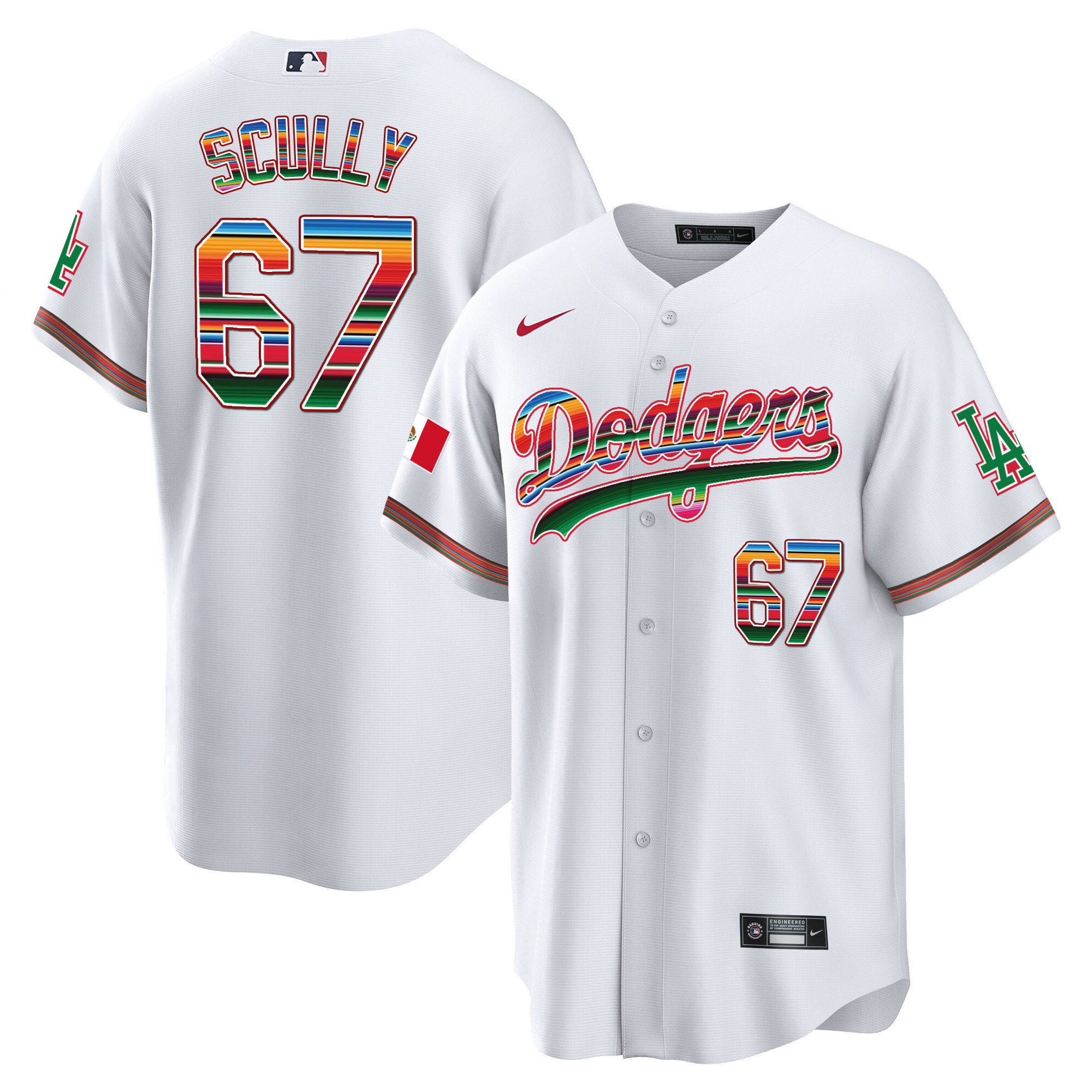 Vin Scully Youth's Los Angeles Dodgers Mexico Cool Base Limited White Jersey - All Stitched