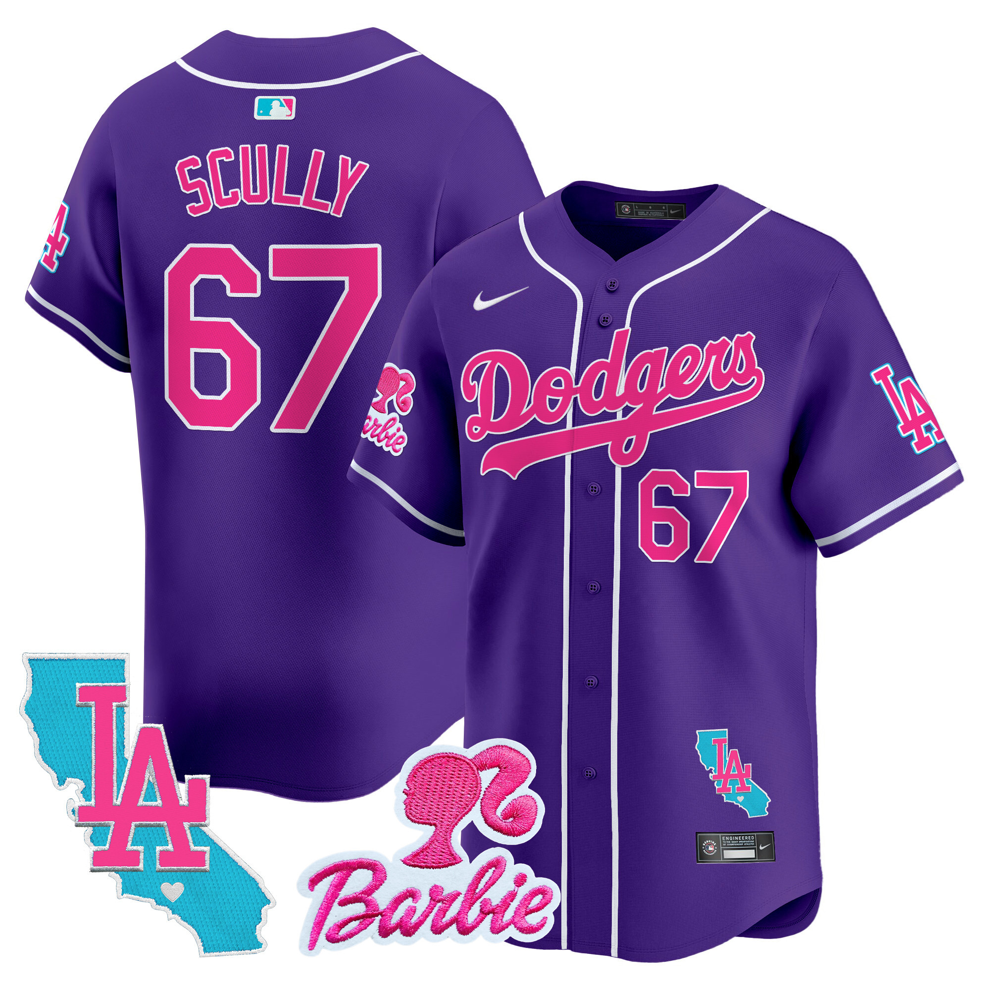 Vin ScullyUnisex Los Angeles Dodgers Barbie Patch Vapor Premier Limited Purple Jersey - All Stitched