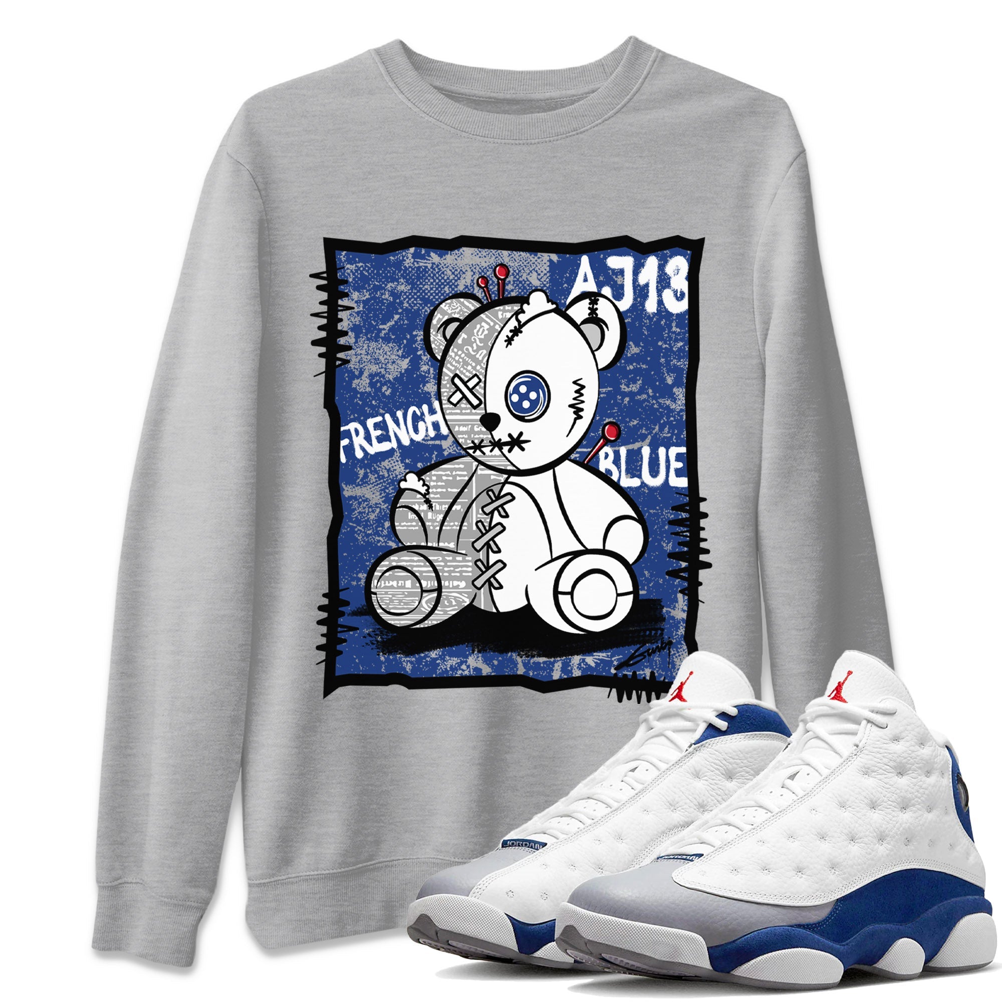 Vintage Bear Unisex Sweater – Air Jordan 13 French Blue, Sneakers Matching Sweater