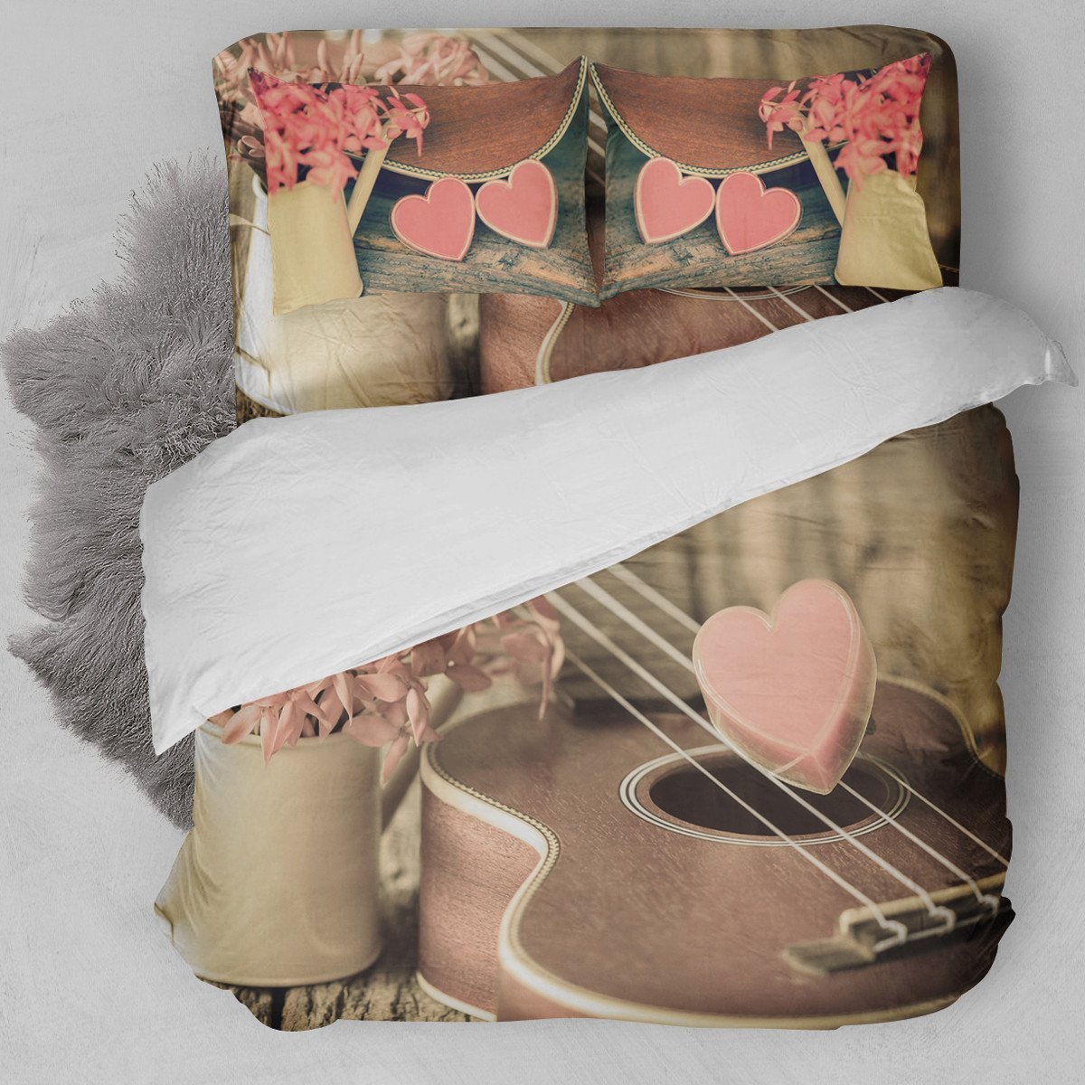 Vintage Heart Guitar Duvet Cover Bedding Set