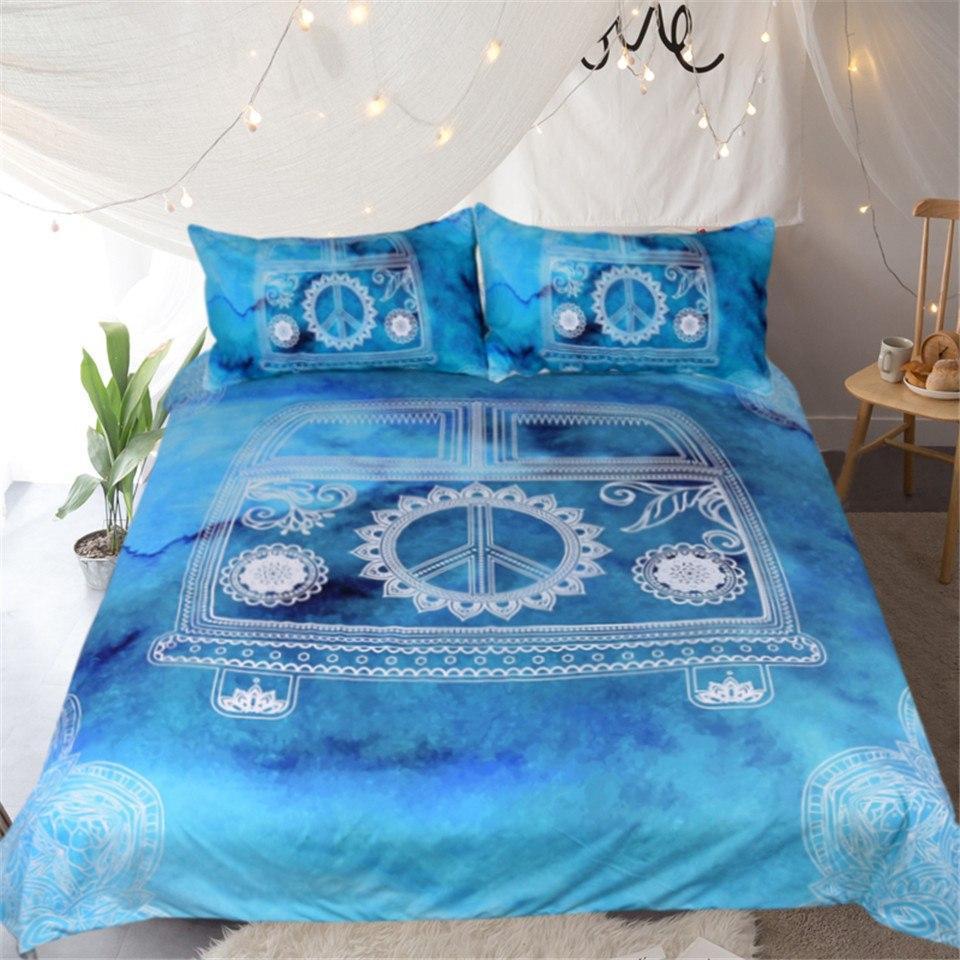 Vintage Hippie Mini Van Art Hop 3D Customized Duvet Cover Bedding Set