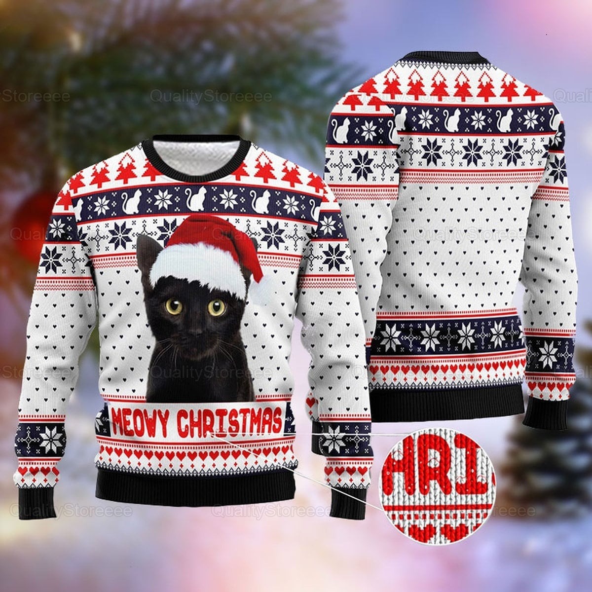 Vintage Meowy Funny Black Cat Christmas Sweater