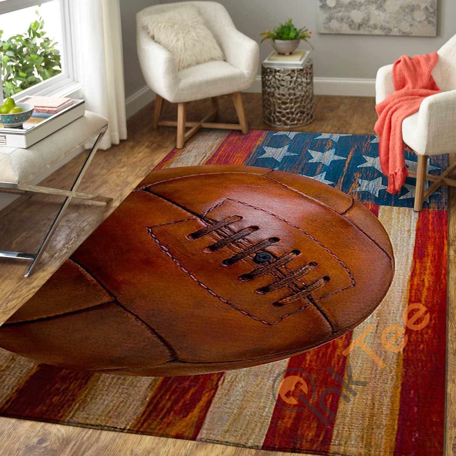 Vintage Soccer On American Flag Area Rectangle Rug