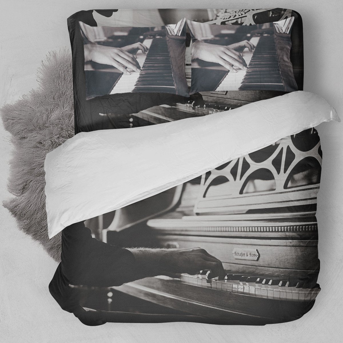 Vintage Theme Pianist Duvet Cover Bedding Set