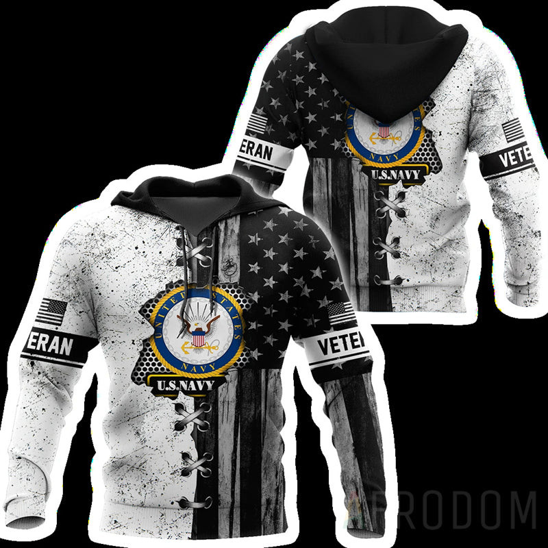 Vintage Us Flag Navy Veteran Hoodie