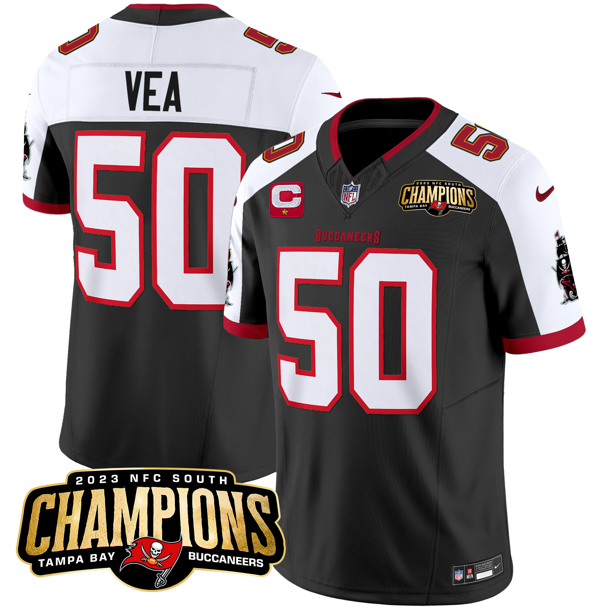 Vita Vea Men's Tampa Bay Buccaneers 2023 NFC South Champions Patch Vapor Black Alternate Jersey - All Stitched 