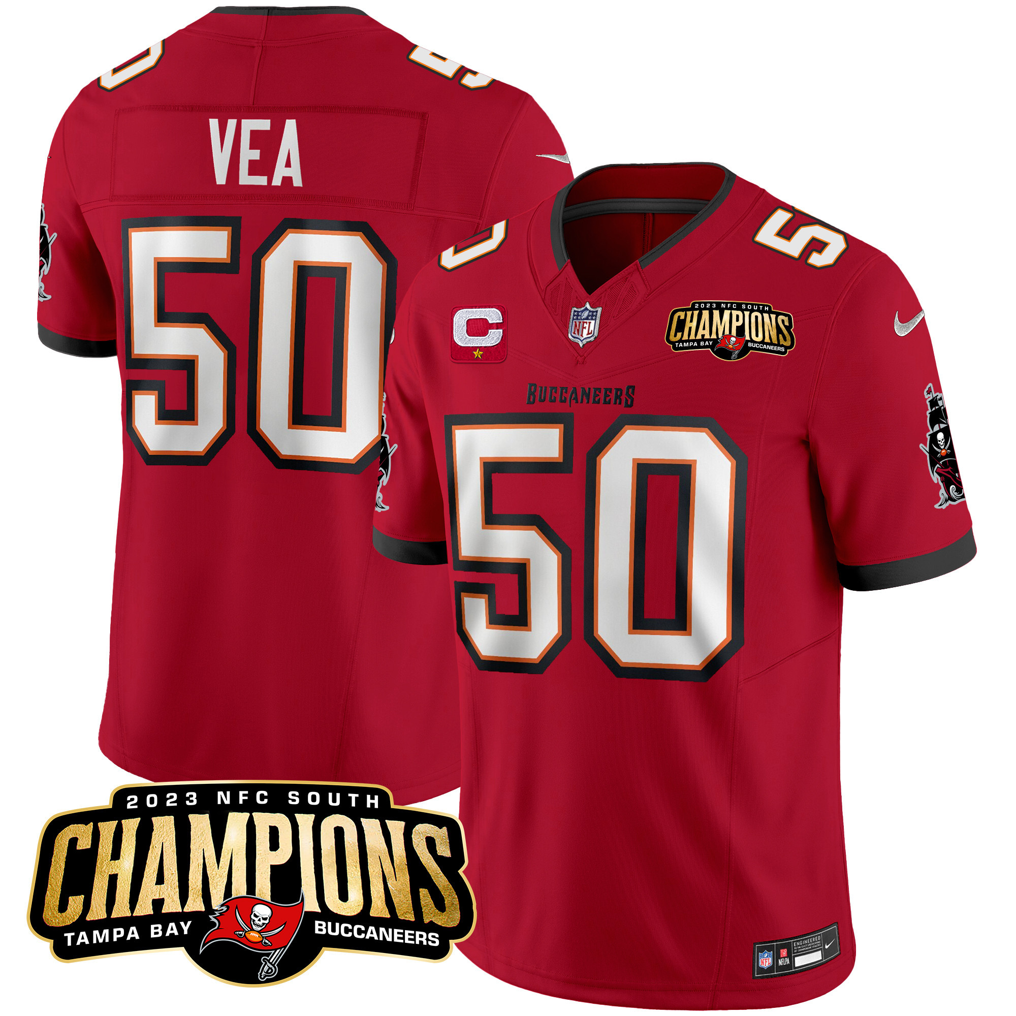 Vita Vea Men's Tampa Bay Buccaneers 2023 NFC South Champions Patch Vapor Red Jersey - All Stitched 