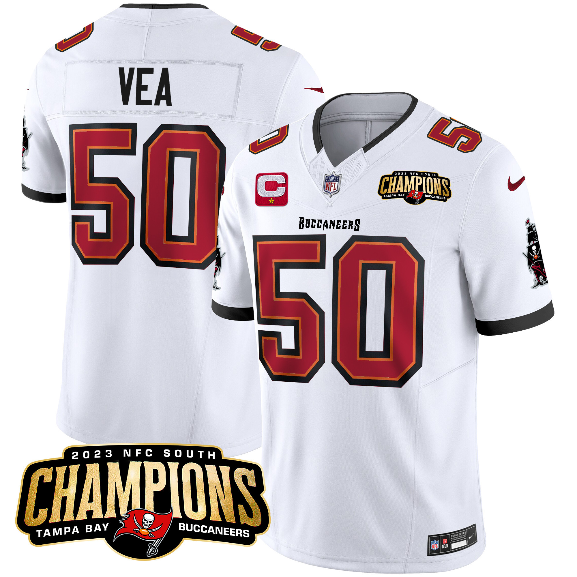 Vita Vea Men's Tampa Bay Buccaneers 2023 NFC South Champions Patch Vapor White Jersey - All Stitched 
