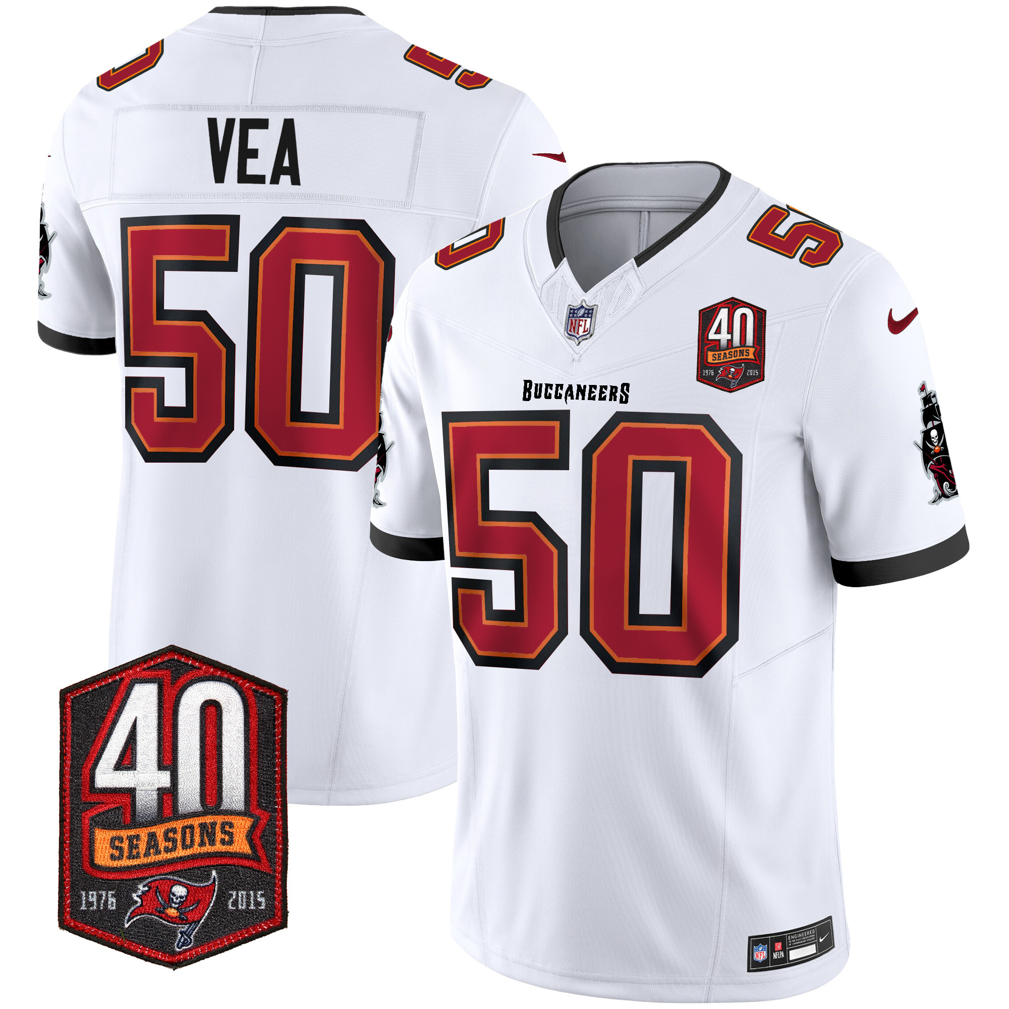 Vita Vea Men's Tampa Bay Buccaneers 40th Season Patch Vapor Limited White Jersey - All Stitched 