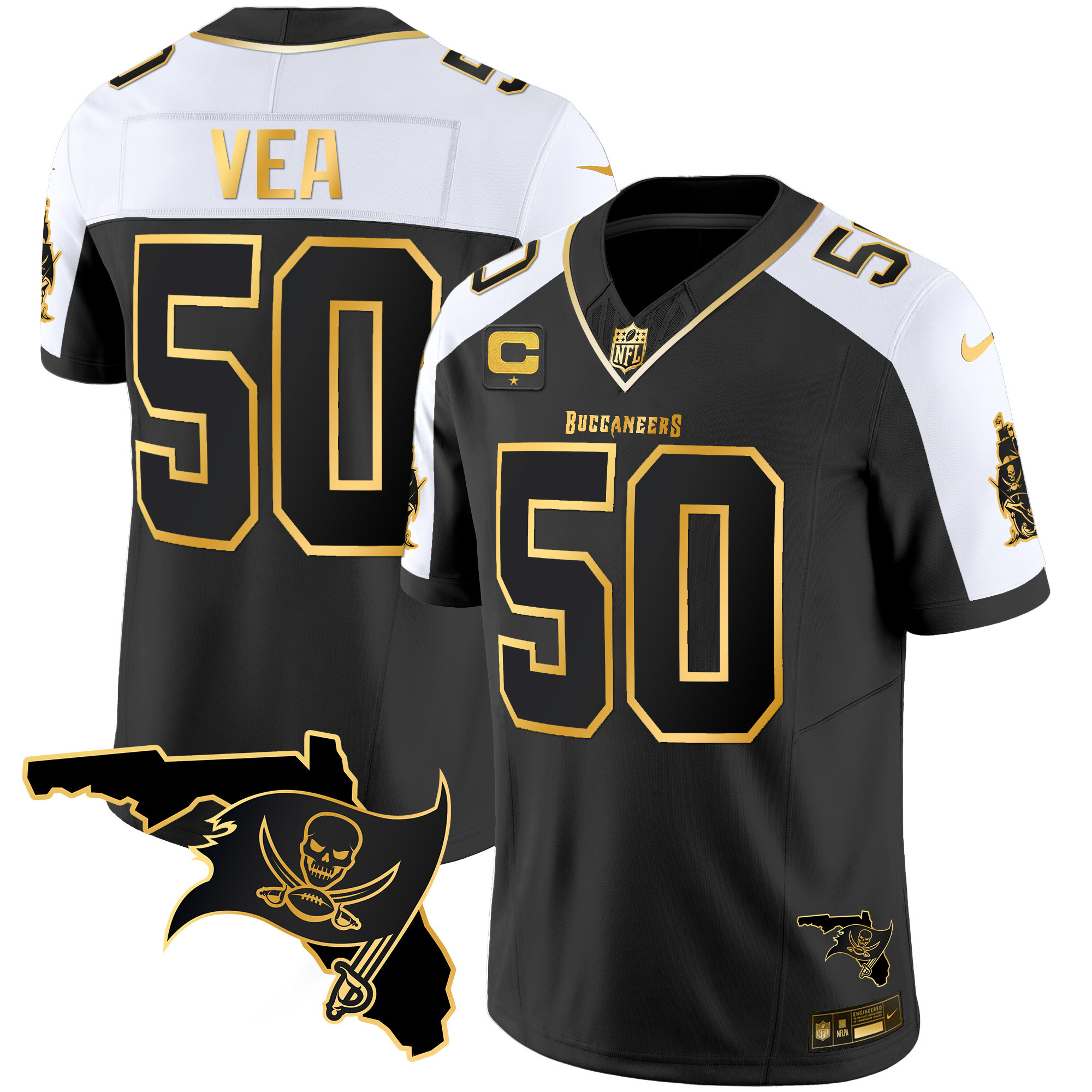 Vita Vea Men's Tampa Bay Buccaneers Florida Patch Vapor Gold Alternate Jersey - All Stitched 