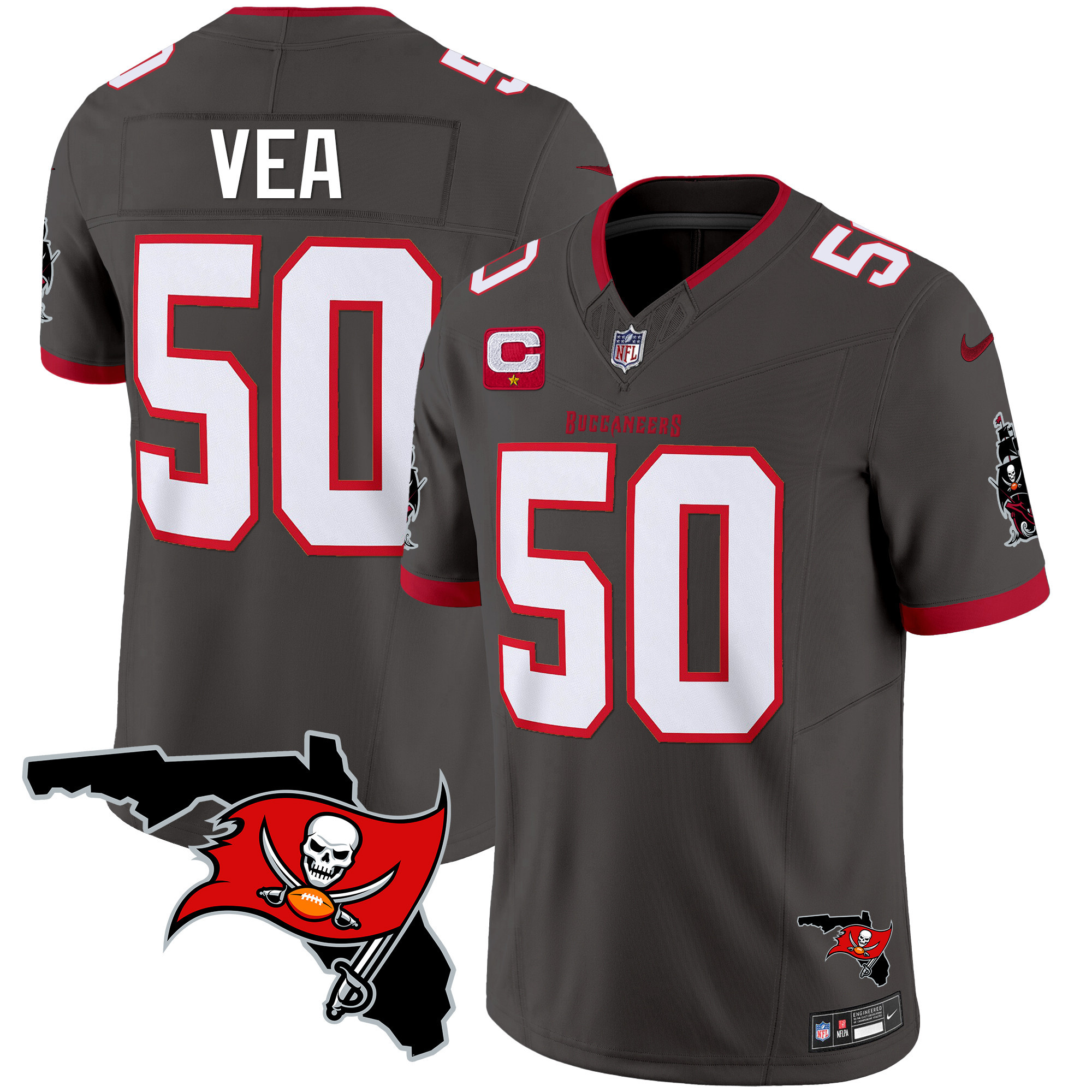 Vita Vea Men's Tampa Bay Buccaneers Florida Patch Vapor Limited Pewter Jersey - All Stitched 