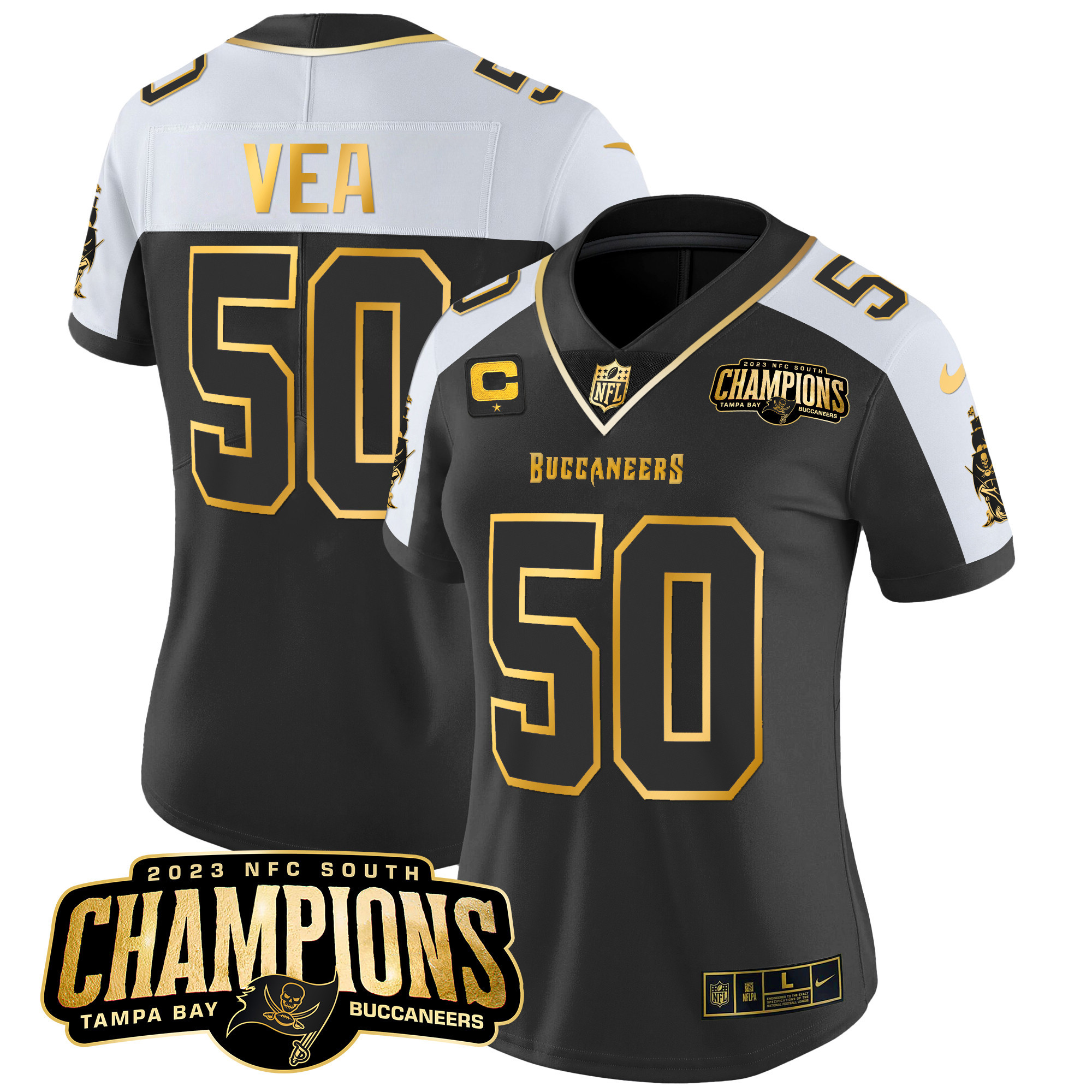 Vita Vea Women's Tampa Bay Buccaneers 2023 NFC South Champions Patch Gold Vapor Alternate Jersey - All Stitched 