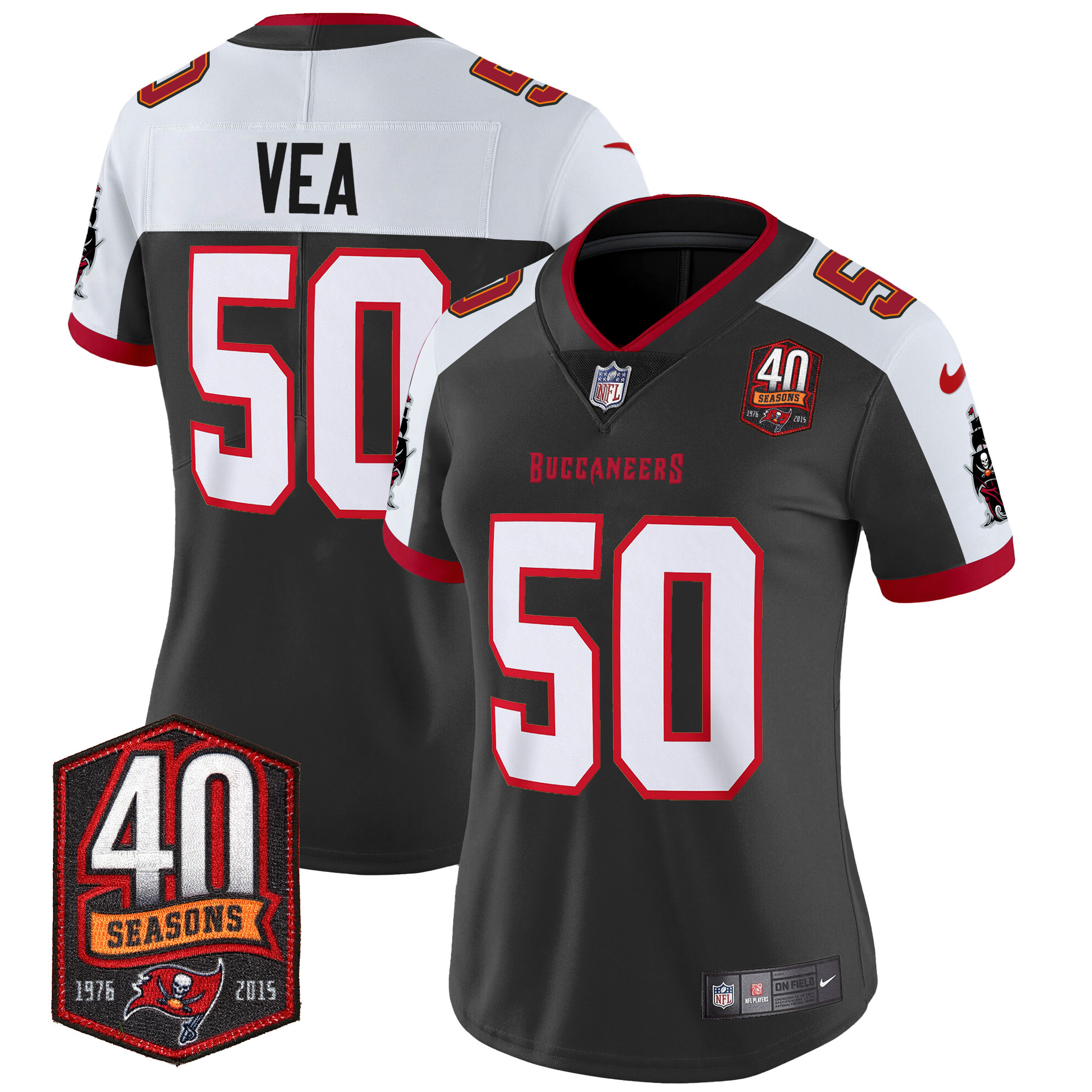 Vita Vea Women's Tampa Bay Buccaneers 40th Season Patch Vapor Limited Black Alternate Jersey - All Stitched 
