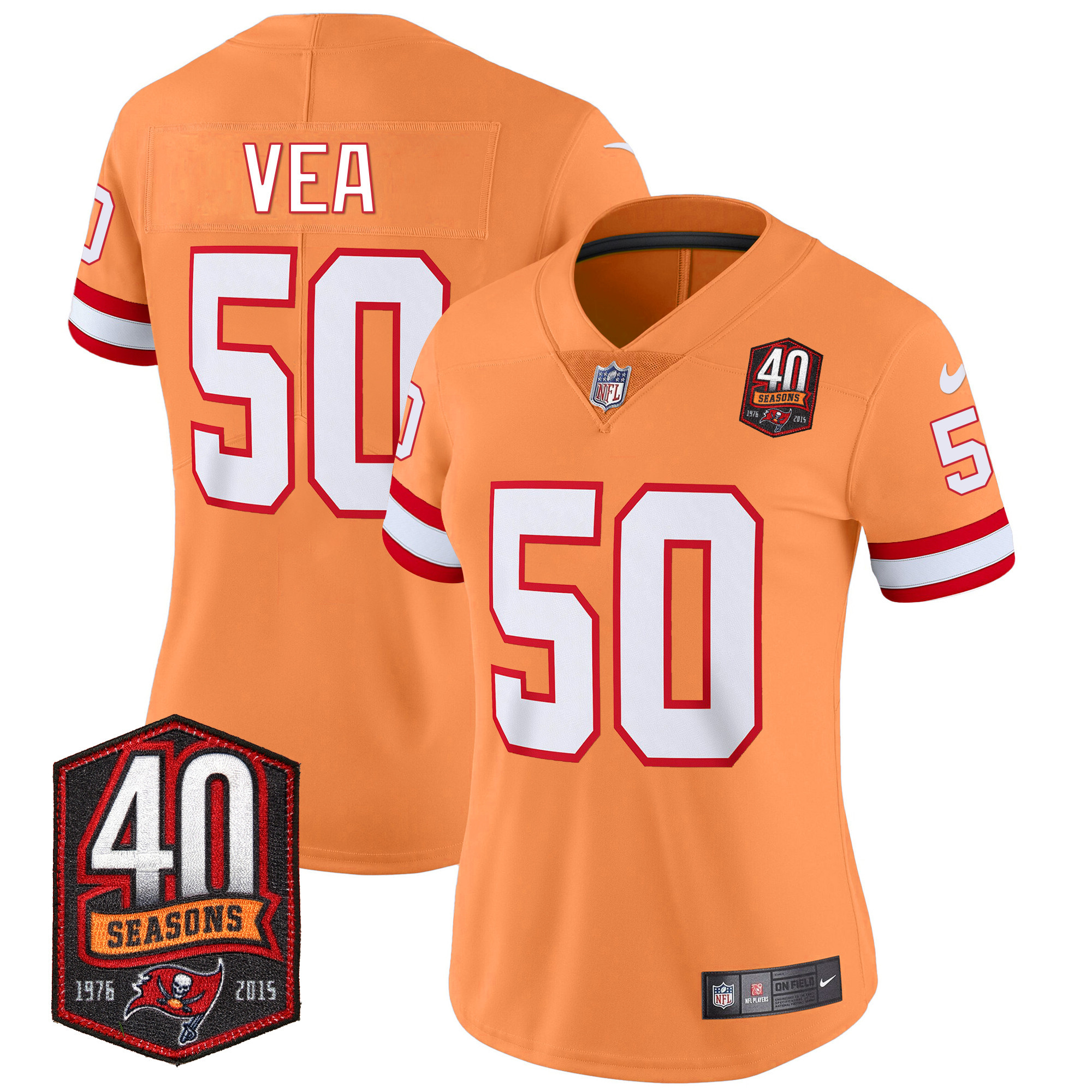 Vita Vea Women's Tampa Bay Buccaneers 40th Season Patch Vapor Limited Orange Jersey - All Stitched 
