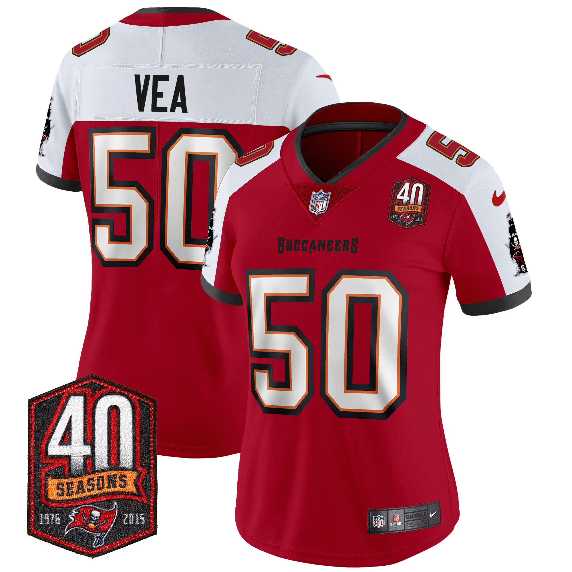 Vita Vea Women's Tampa Bay Buccaneers 40th Season Patch Vapor Limited Red Alternate Jersey - All Stitched 