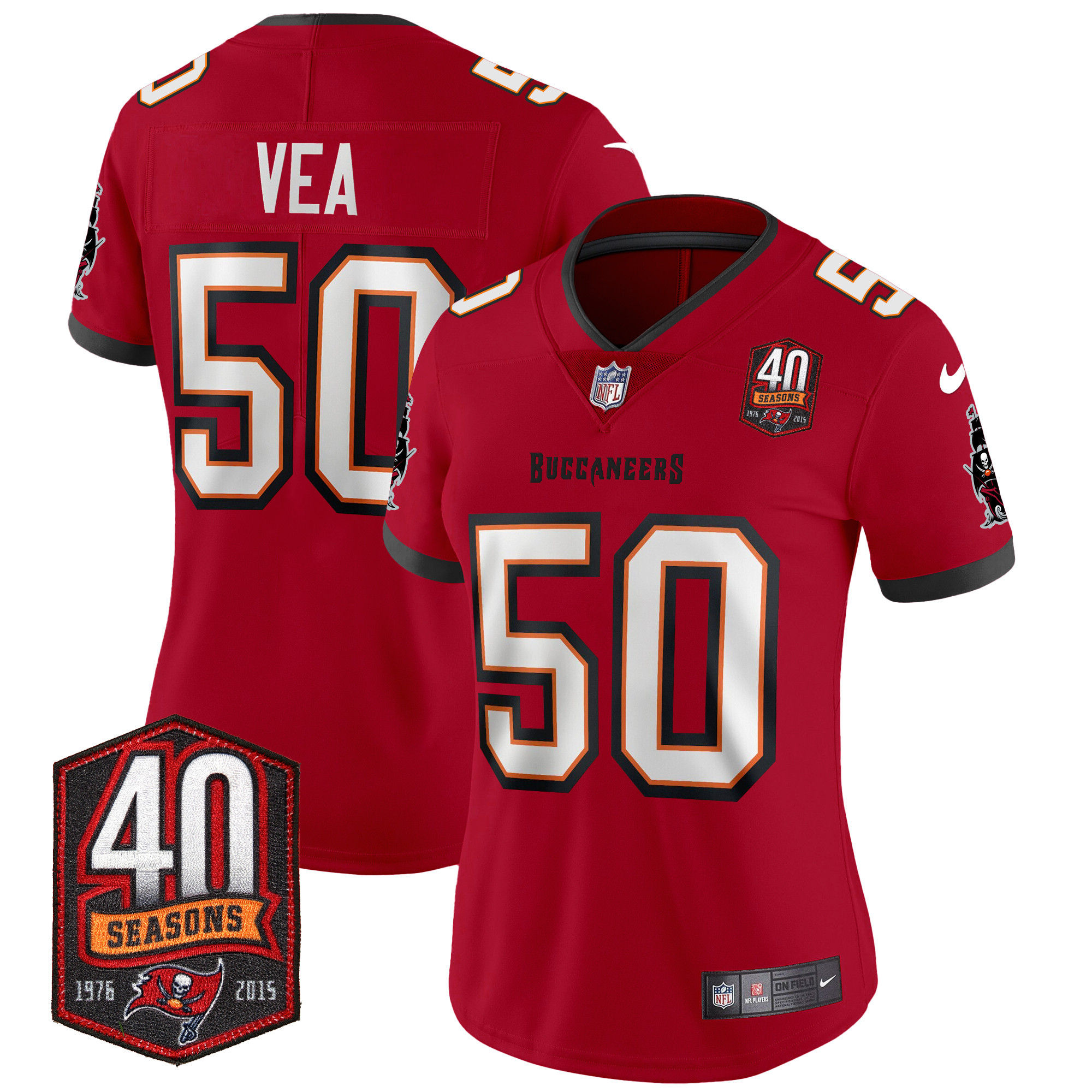 Vita Vea Women's Tampa Bay Buccaneers 40th Season Patch Vapor Limited Red Jersey - All Stitched 