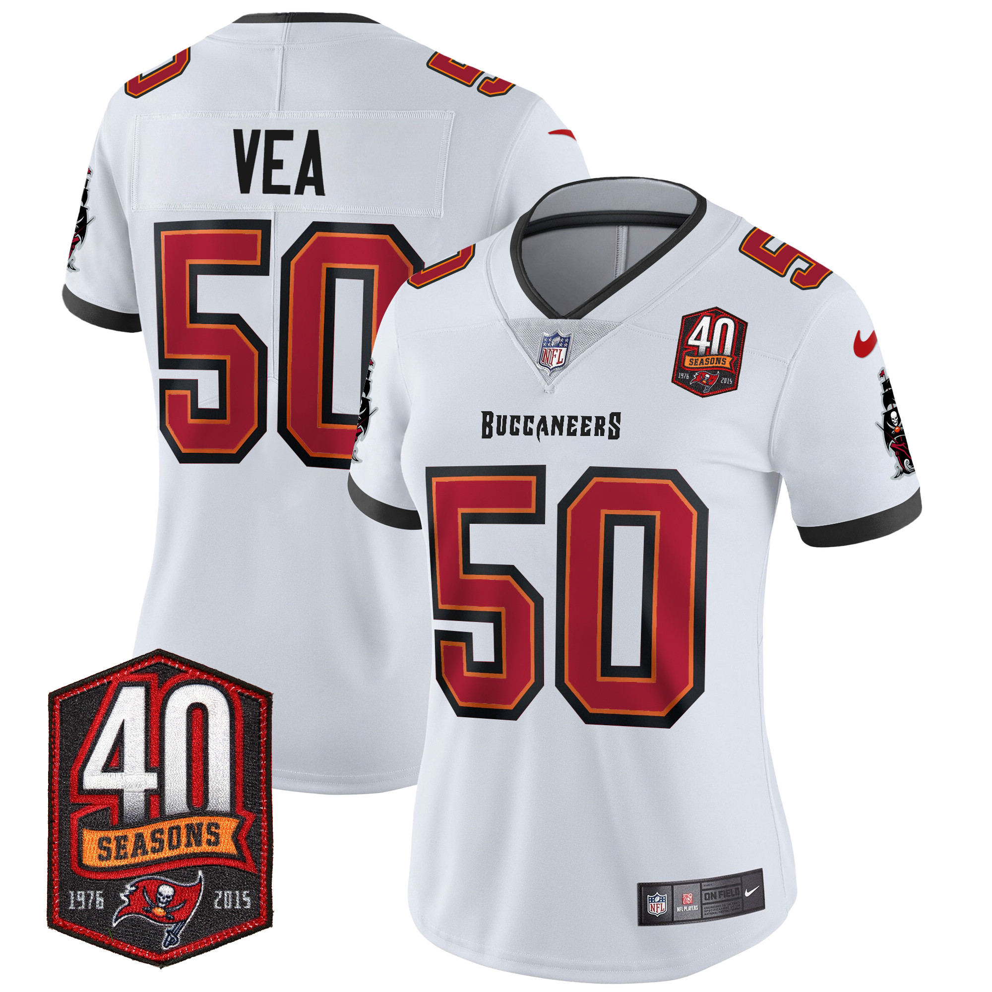 Vita Vea Women's Tampa Bay Buccaneers 40th Season Patch Vapor Limited White Jersey - All Stitched 