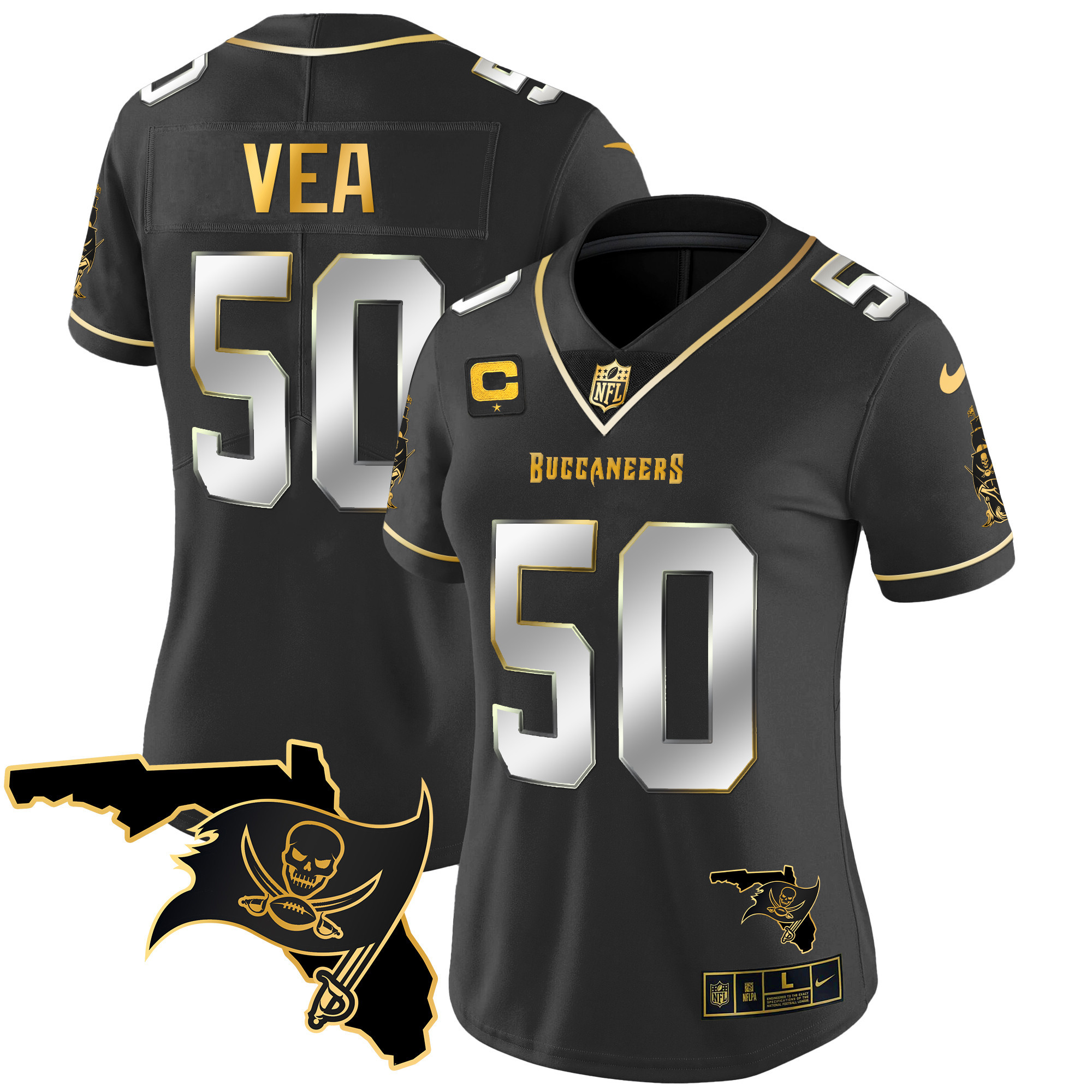 Vita Vea Women's Tampa Bay Buccaneers Florida Patch Vapor Gold Black Limited Jersey - All Stitched 