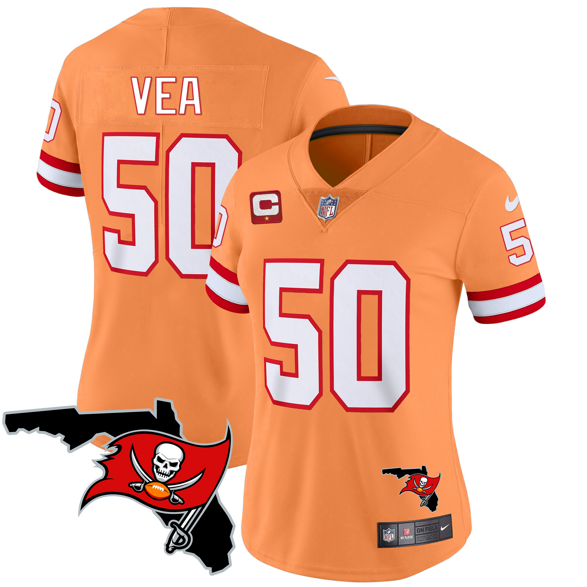 Vita Vea Women's Tampa Bay Buccaneers Florida Patch Vapor Limited Orange Jersey - All Stitched 