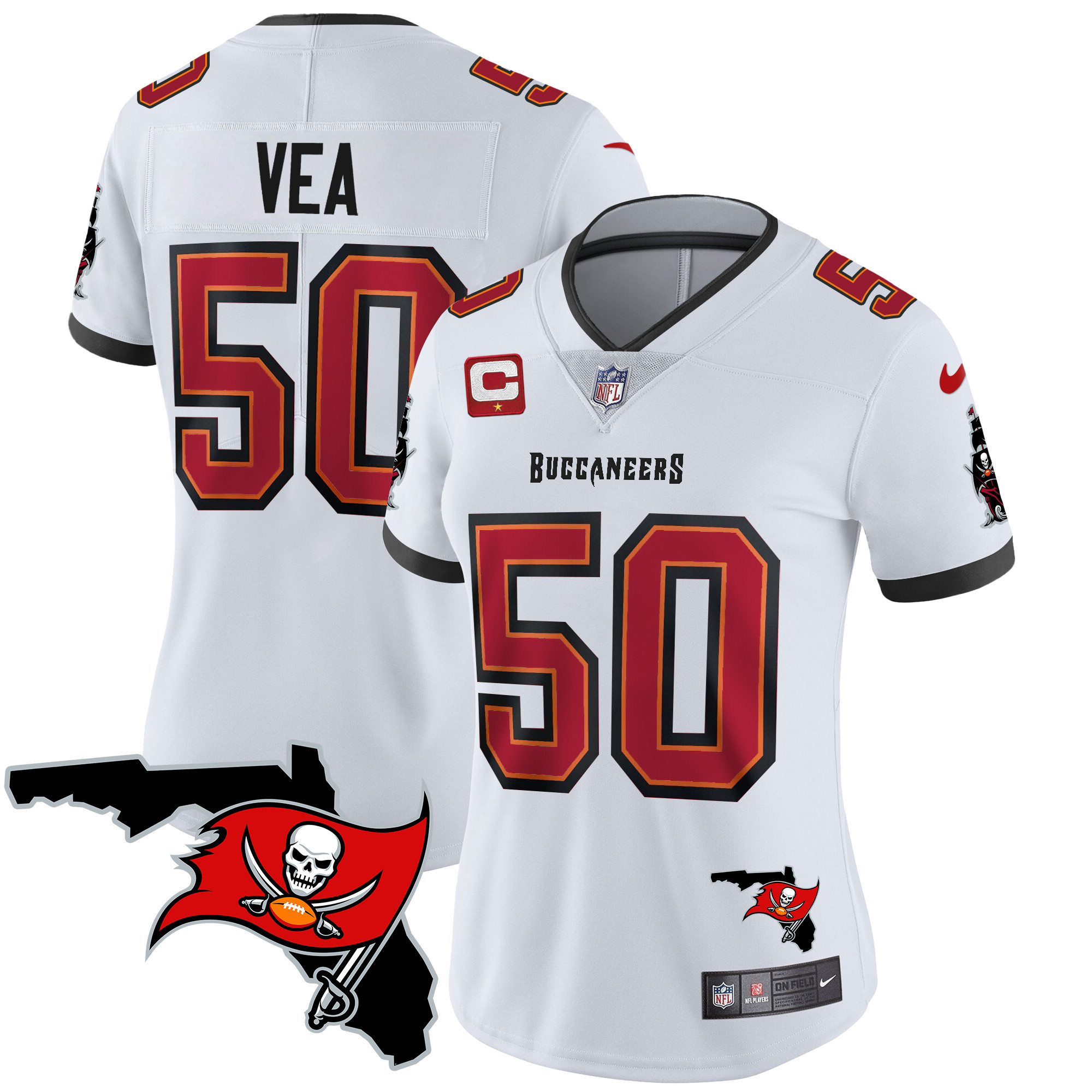 Vita Vea Women's Tampa Bay Buccaneers Florida Patch Vapor Limited White Jersey - All Stitched 