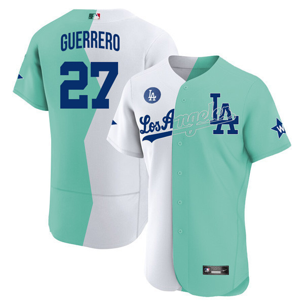 Vladimir Guerrero Los Angeles Dodgers Flex Base White Green 2022 MLB All-Star Celebrity Softball Game Split Jersey - All Stitched