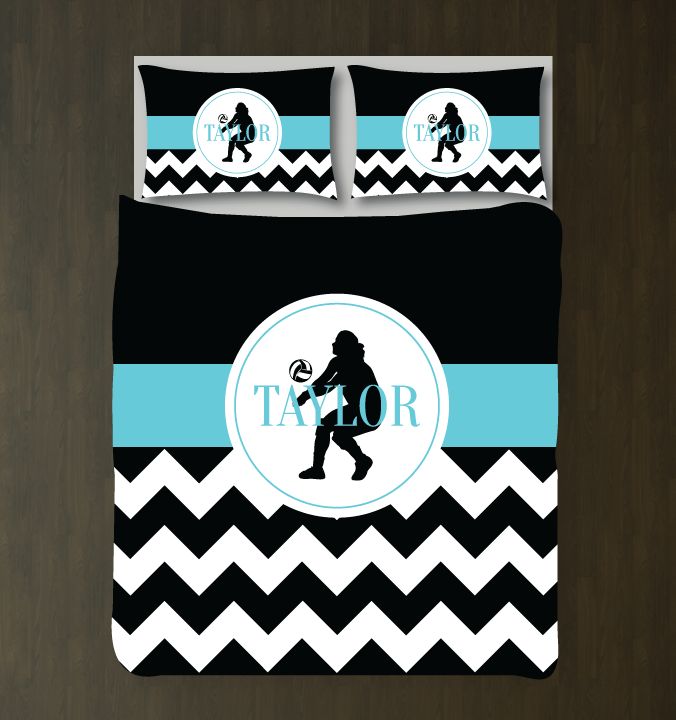 Volleyball Chevron Customized Aqua, Black And White Duvet Cover Bedding Set