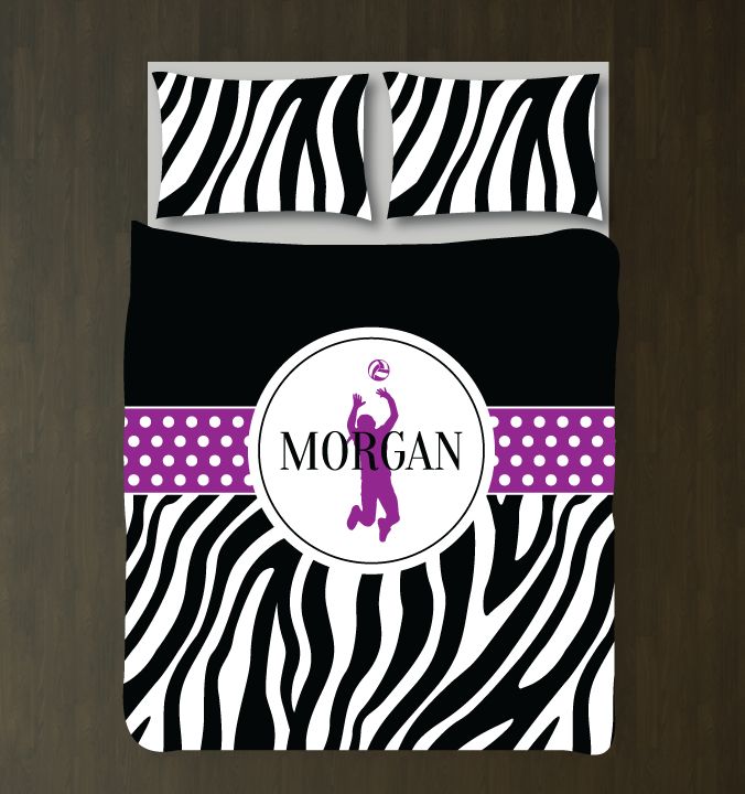 Volleyball Zebra Print Customized Purple, Black And White Duvet Cover Bedding Set
