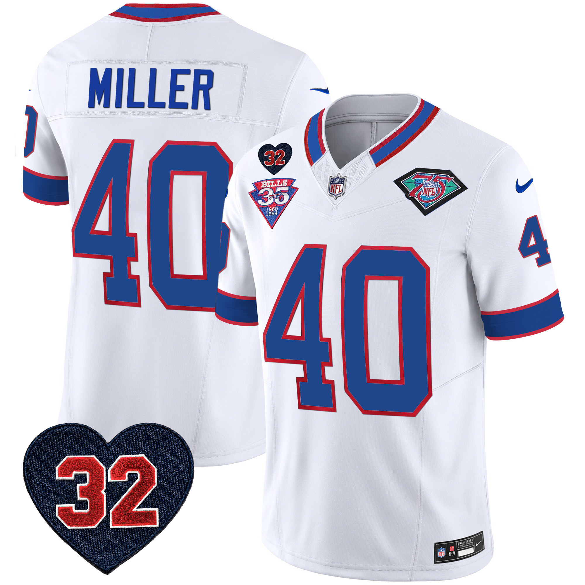 Von Miller Men's Buffalo Bills 1994 Throwback O.J. Simpson Patch Vapor Limited White Jersey - All Stitched 