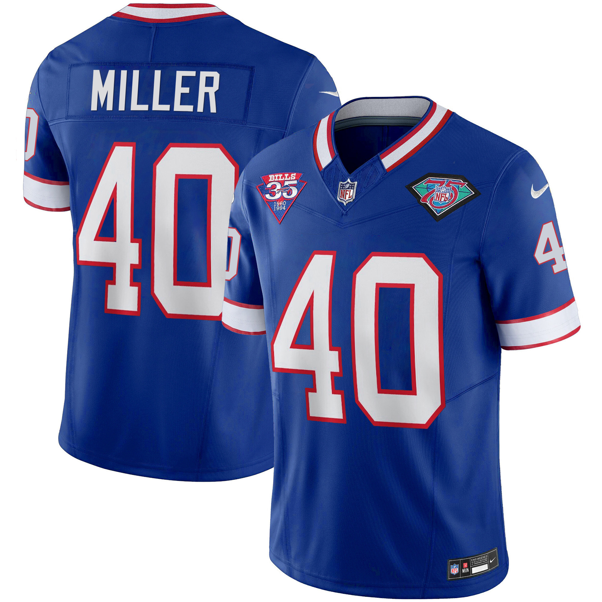 Von Miller Men's Buffalo Bills 1994 Throwback Vapor Royal Jersey - All Stitched 