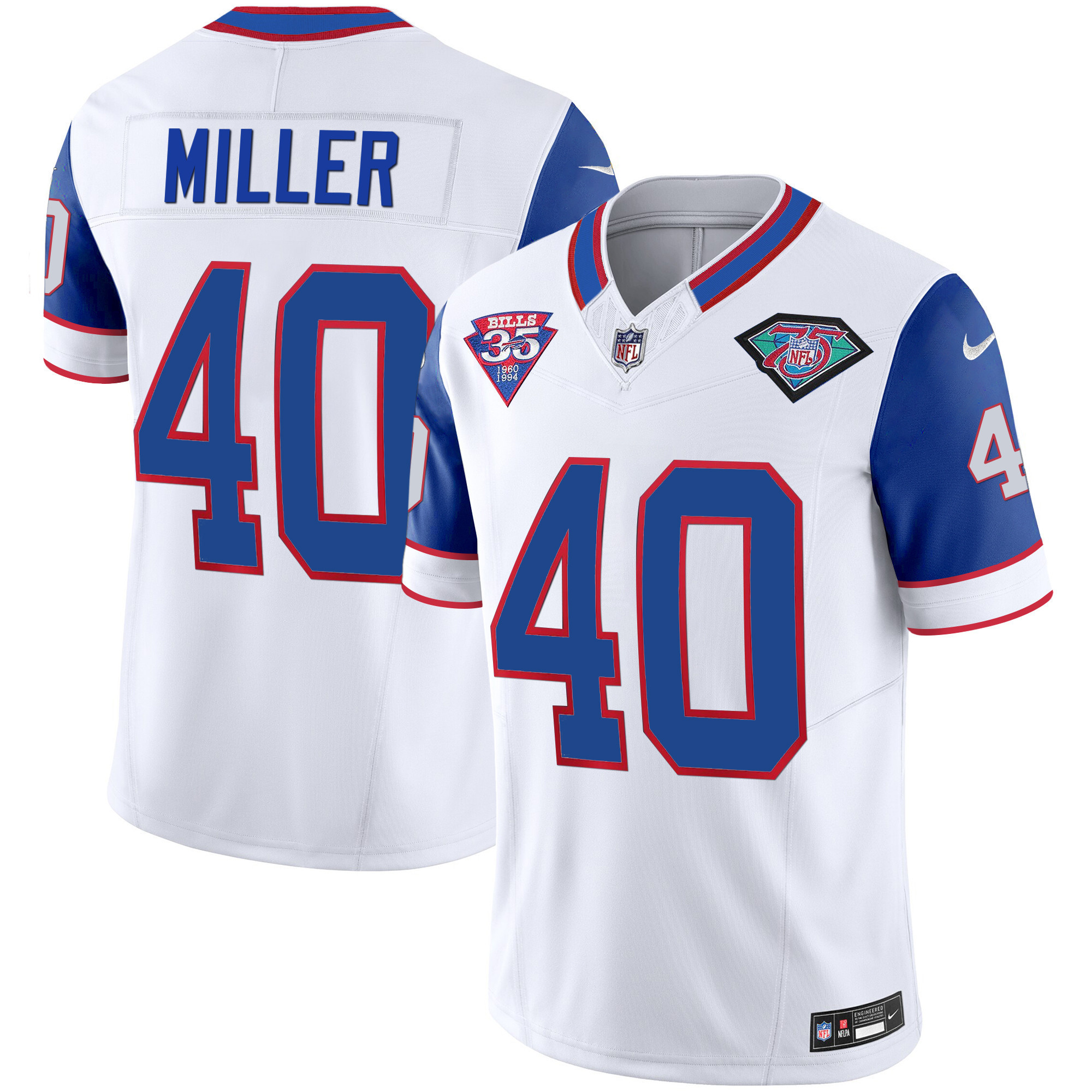 Von Miller Men's Buffalo Bills 1994 Throwback Vapor Royal Sleeves Jersey - All Stitched 