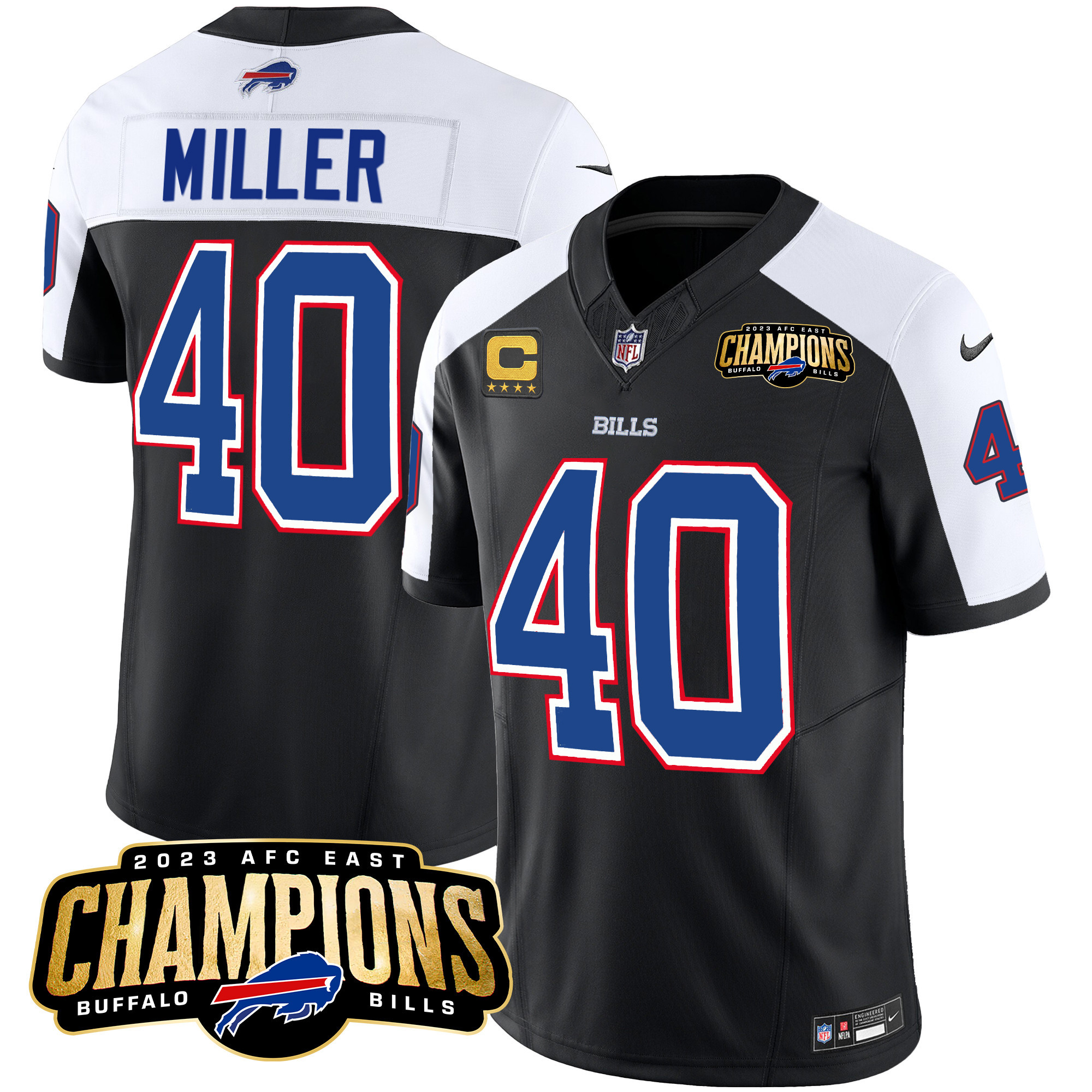 Von Miller Men's Buffalo Bills 2023 AFC East Champions Patch Vapor Black Alternate Jersey - All Stitched 