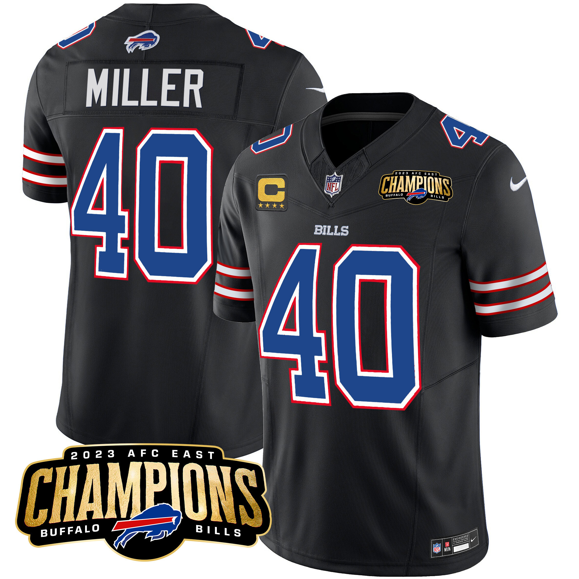 Von Miller Men's Buffalo Bills 2023 AFC East Champions Patch Vapor Black Jersey - All Stitched 