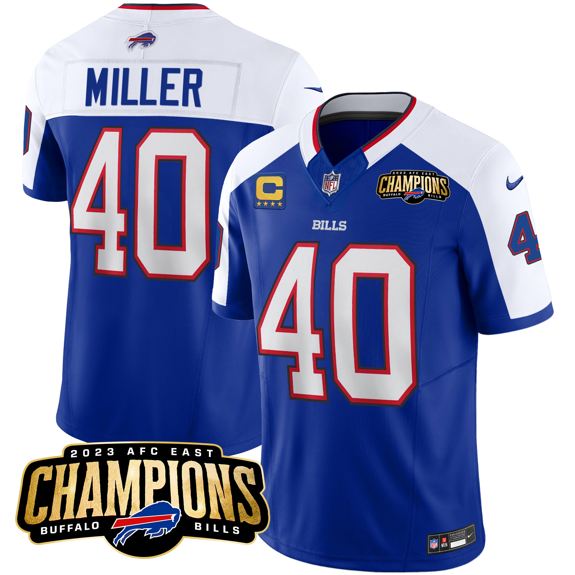 Von Miller Men's Buffalo Bills 2023 AFC East Champions Patch Vapor Royal Alternate Jersey - All Stitched 
