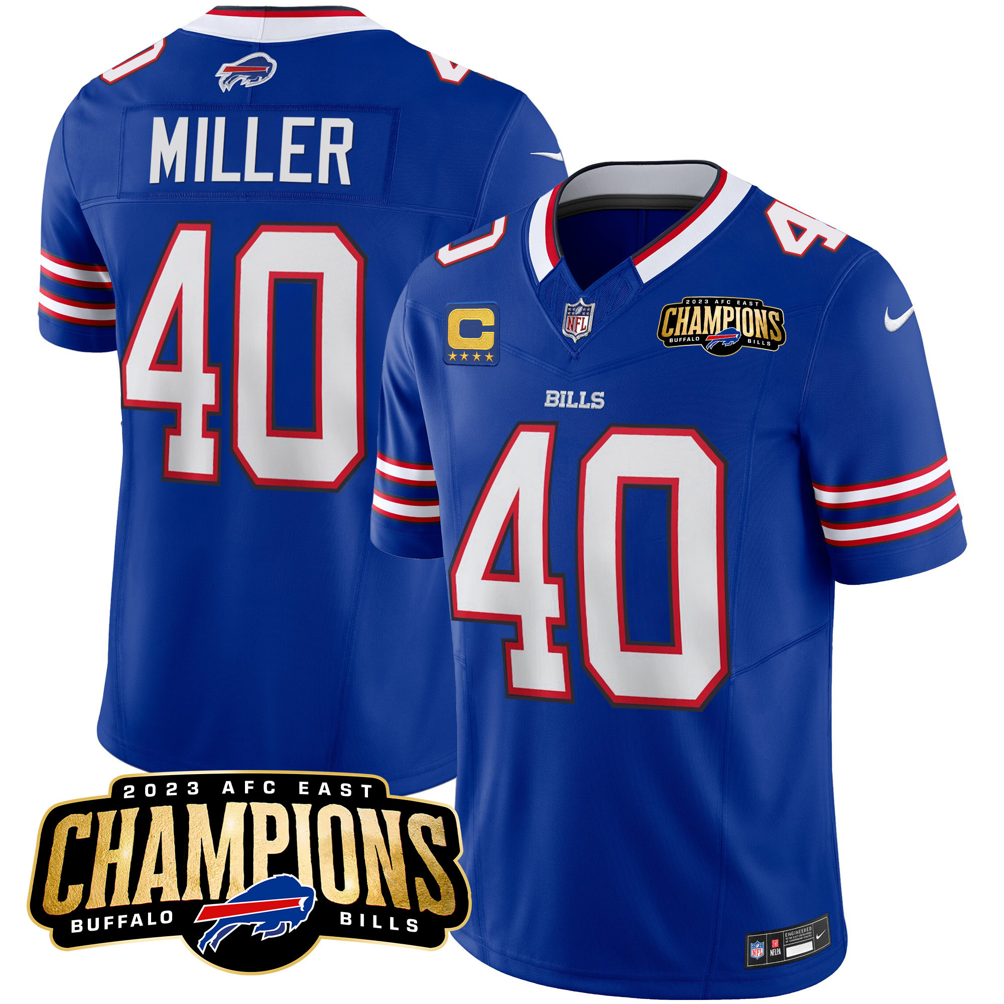 Von Miller Men's Buffalo Bills 2023 AFC East Champions Patch Vapor Royal Jersey - All Stitched 