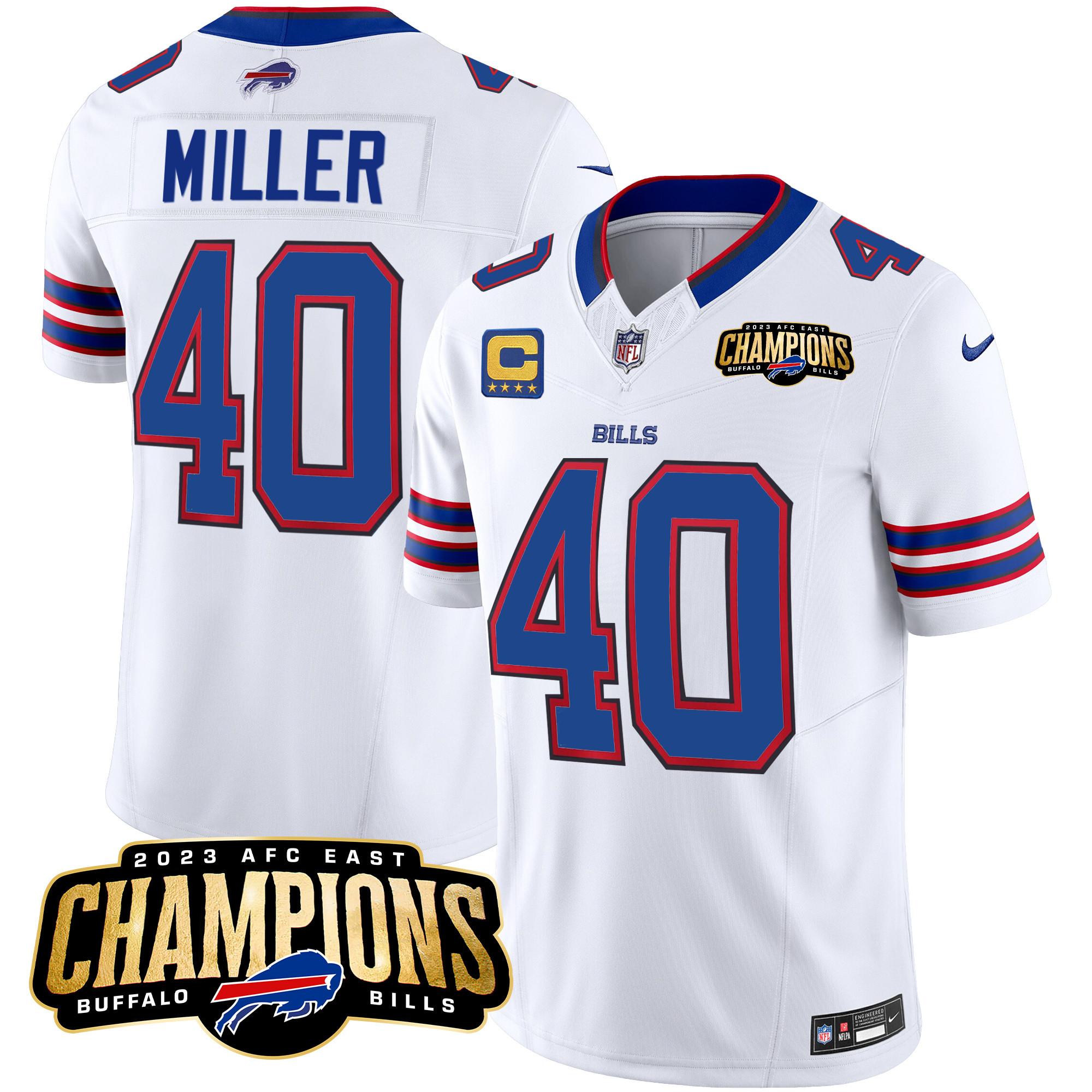 Von Miller Men's Buffalo Bills 2023 AFC East Champions Patch Vapor White Jersey - All Stitched 