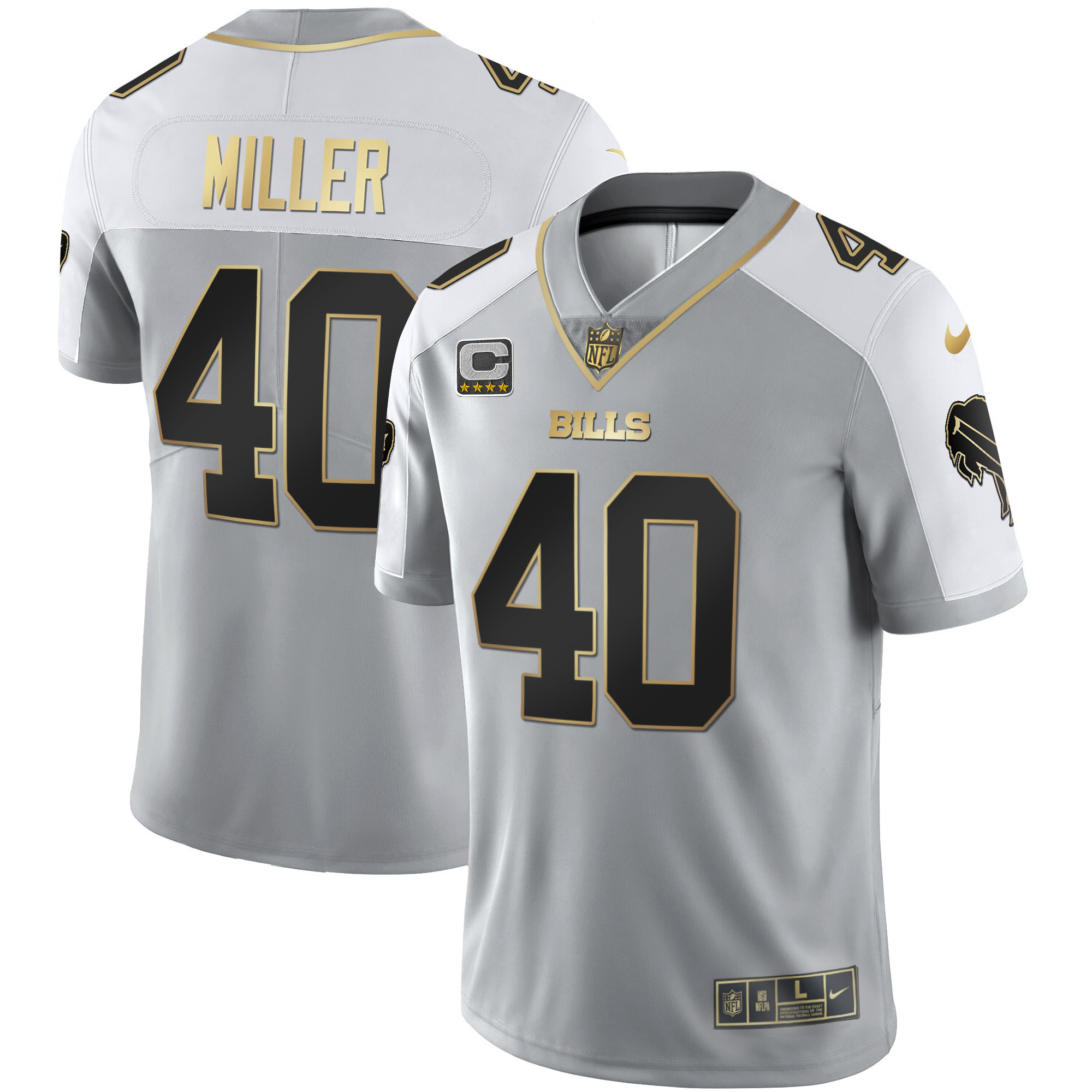 Von Miller Men's Buffalo Bills Alternate Vapor Black Gold & Black Inverted Limited Gray Gold Jersey - All Stitched 