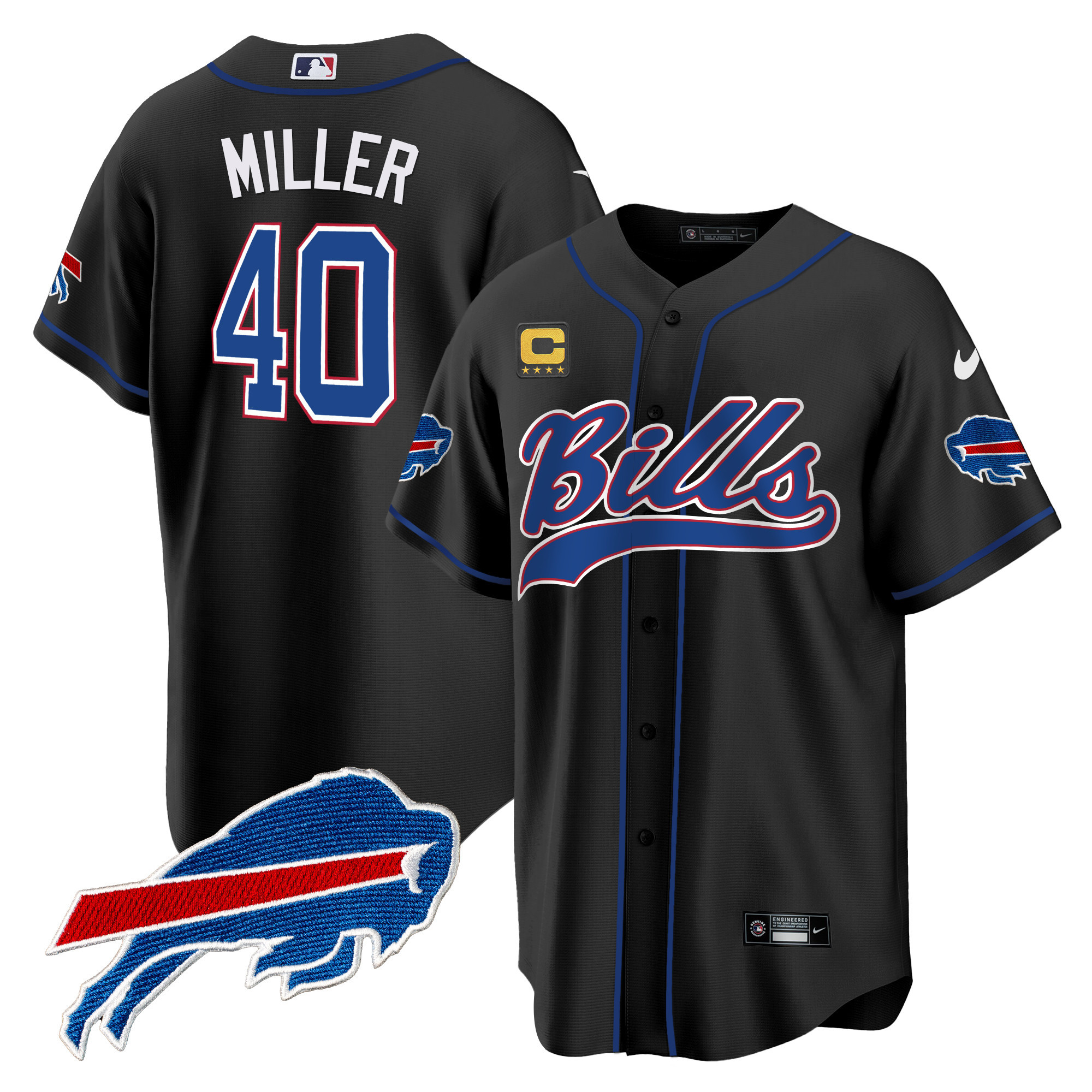 Von Miller Men's Buffalo Bills Baseball Black Jersey - All Stitched 