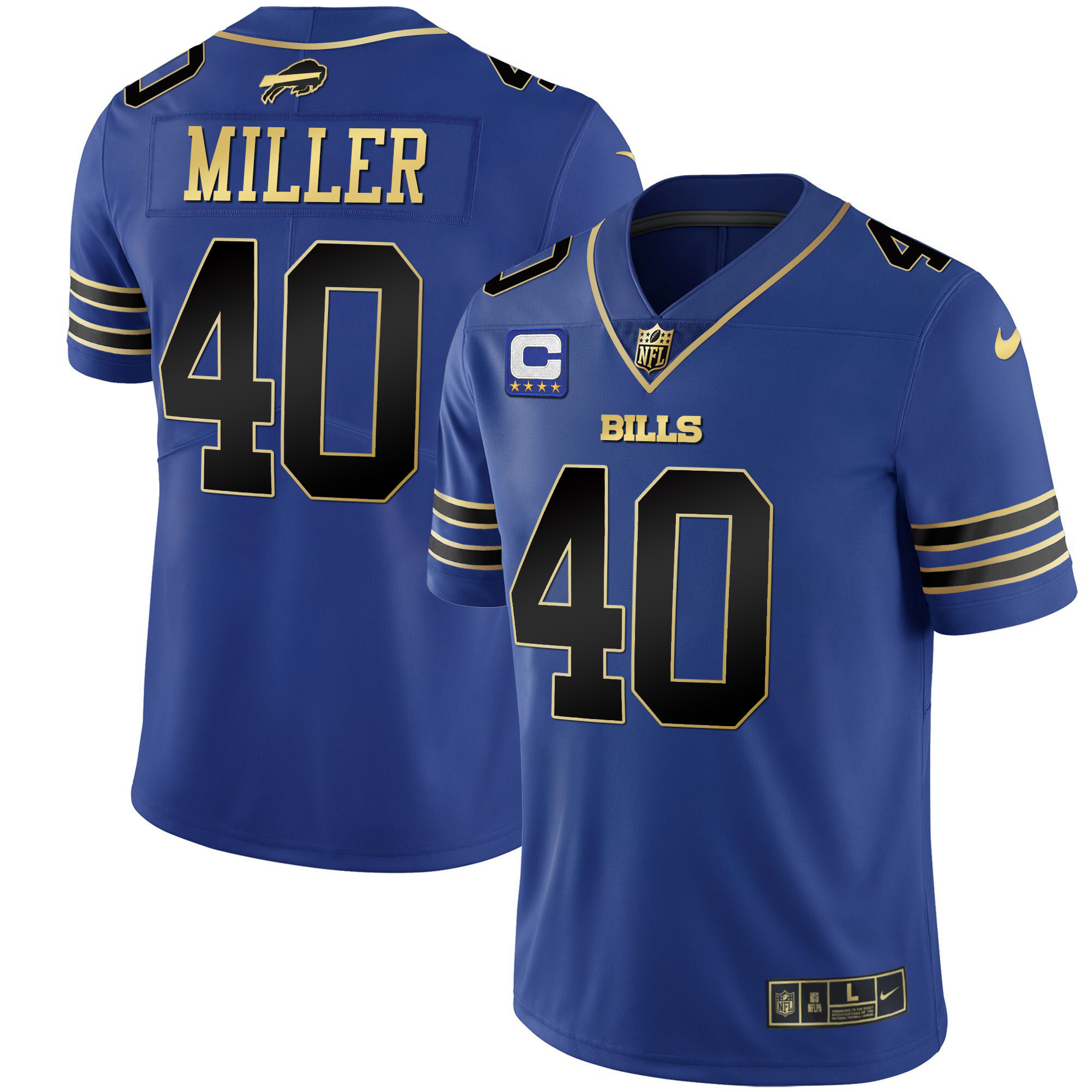 Von Miller Men's Buffalo Bills Black Gold & Royal Gold Vapor Royal Black Jersey - All Stitched 