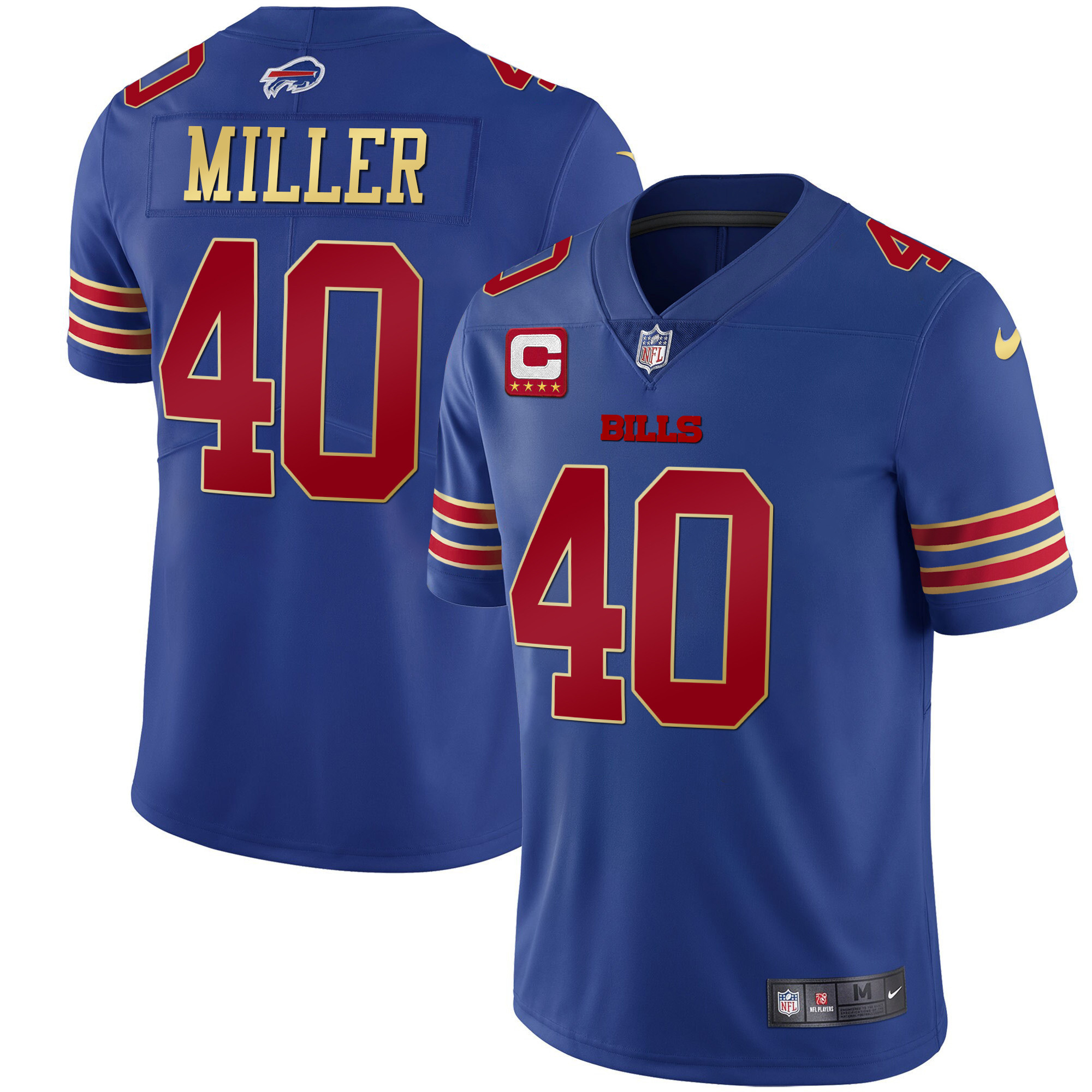 Von Miller Men's Buffalo Bills Black Gold & Royal Gold Vapor Royal Red Jersey - All Stitched 