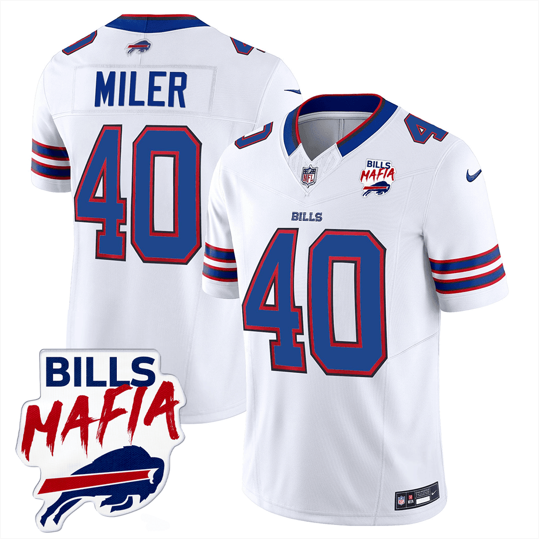 Von Miller Men's Buffalo Bills Buffalo Bills Mafia Patch Limited White Jersey - All Stitched 
