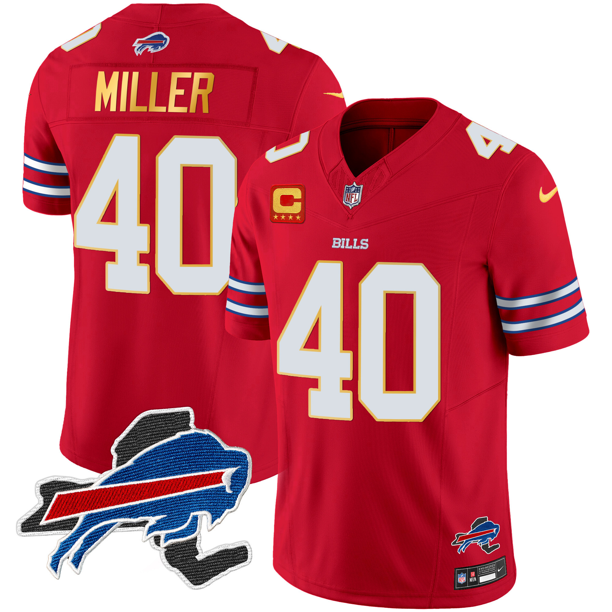 Von Miller Men's Buffalo Bills New York Patch Gold Trim Vapor Red Jersey - All Stitched 