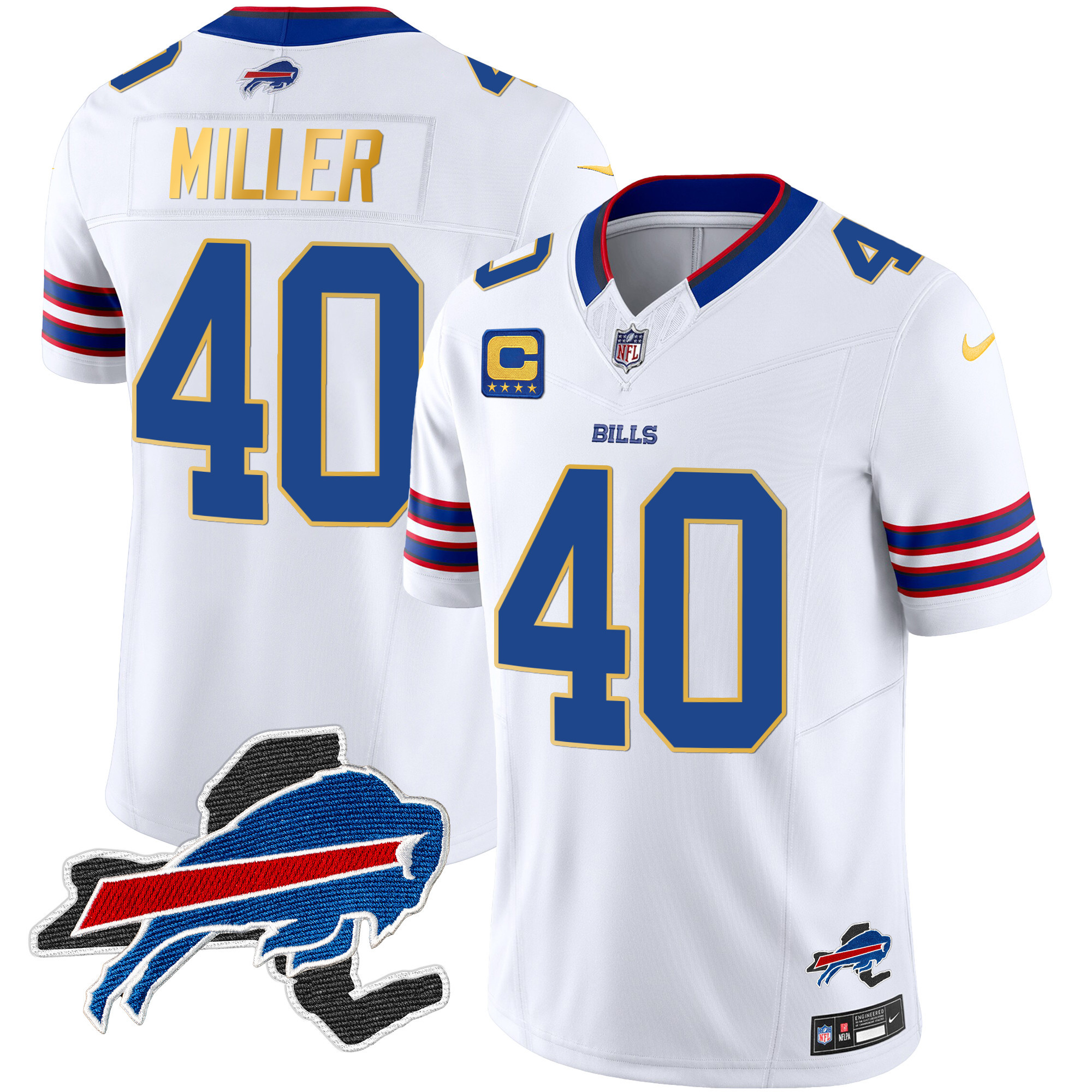 Von Miller Men's Buffalo Bills New York Patch Gold Trim Vapor White Jersey - All Stitched 