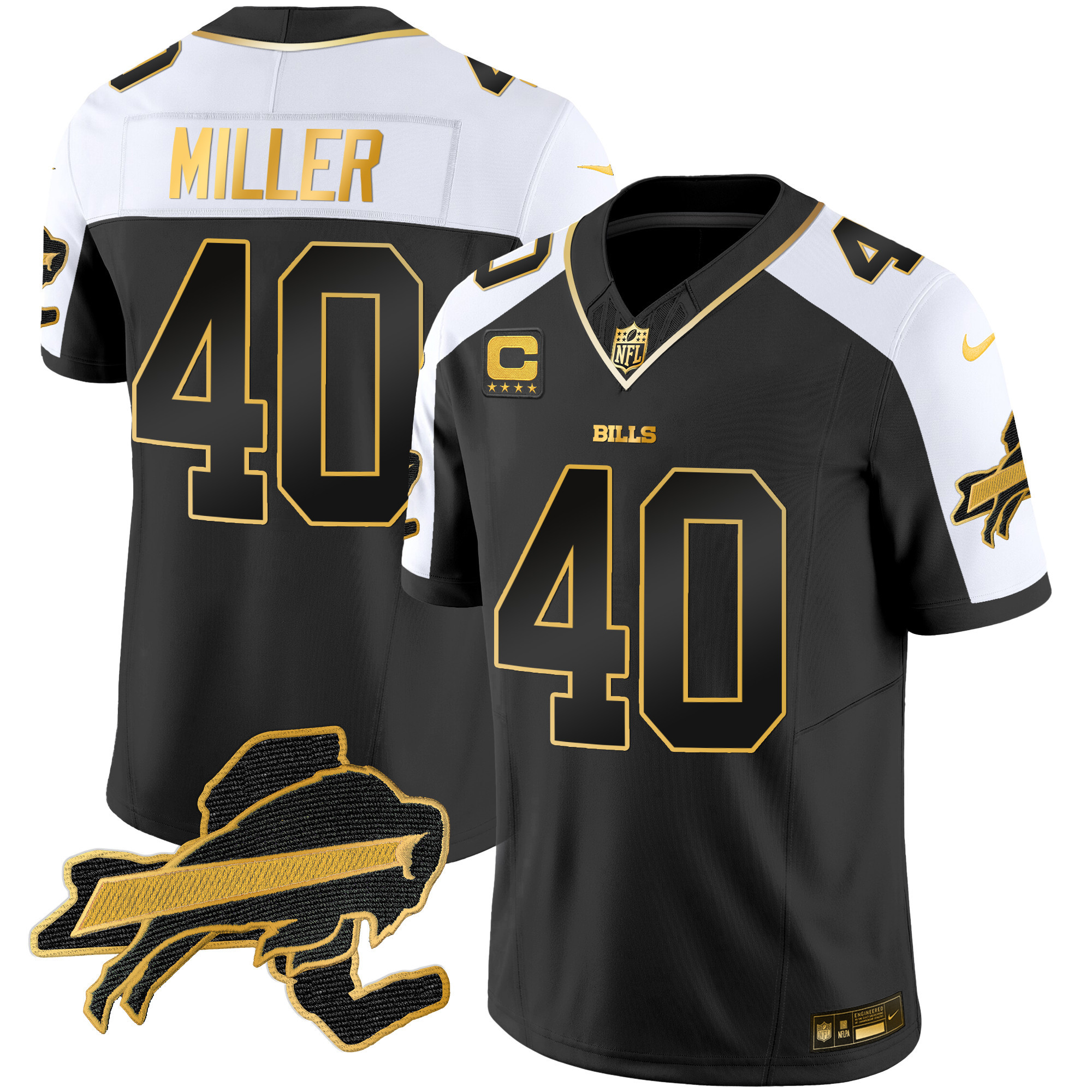 Von Miller Men's Buffalo Bills New York Patch Gold Vapor Limited Alternate Jersey - All Stitched 