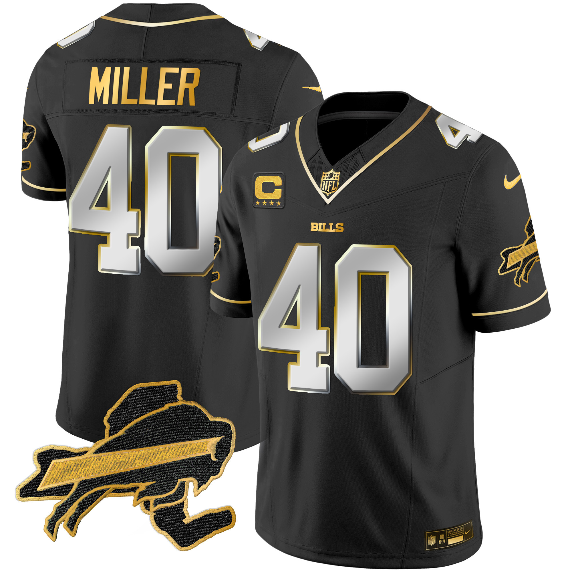 Von Miller Men's Buffalo Bills New York Patch Gold Vapor Limited Black Limited Jersey - All Stitched 