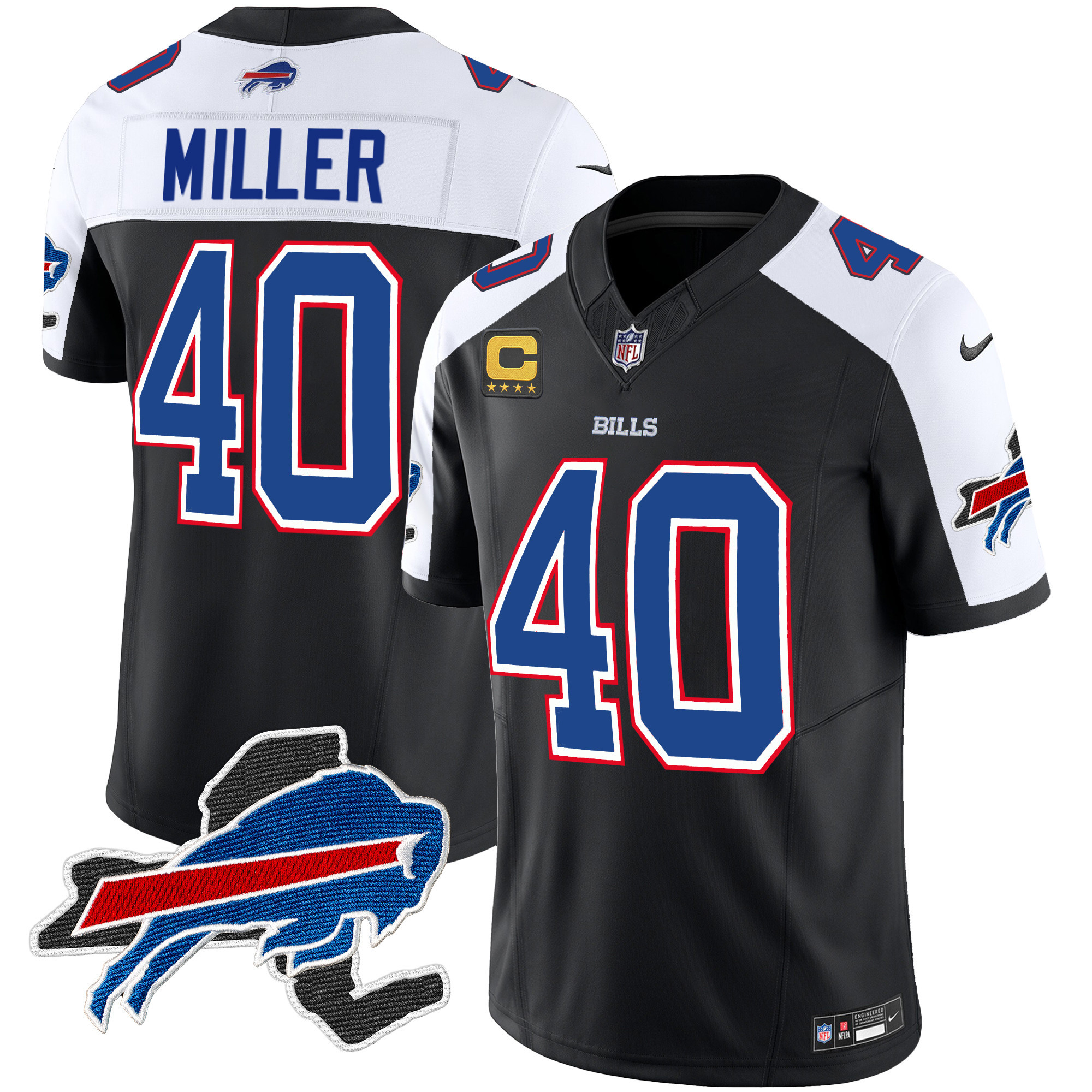 Von Miller Men's Buffalo Bills New York Patch Vapor Limited Black Alternate Jersey - All Stitched 