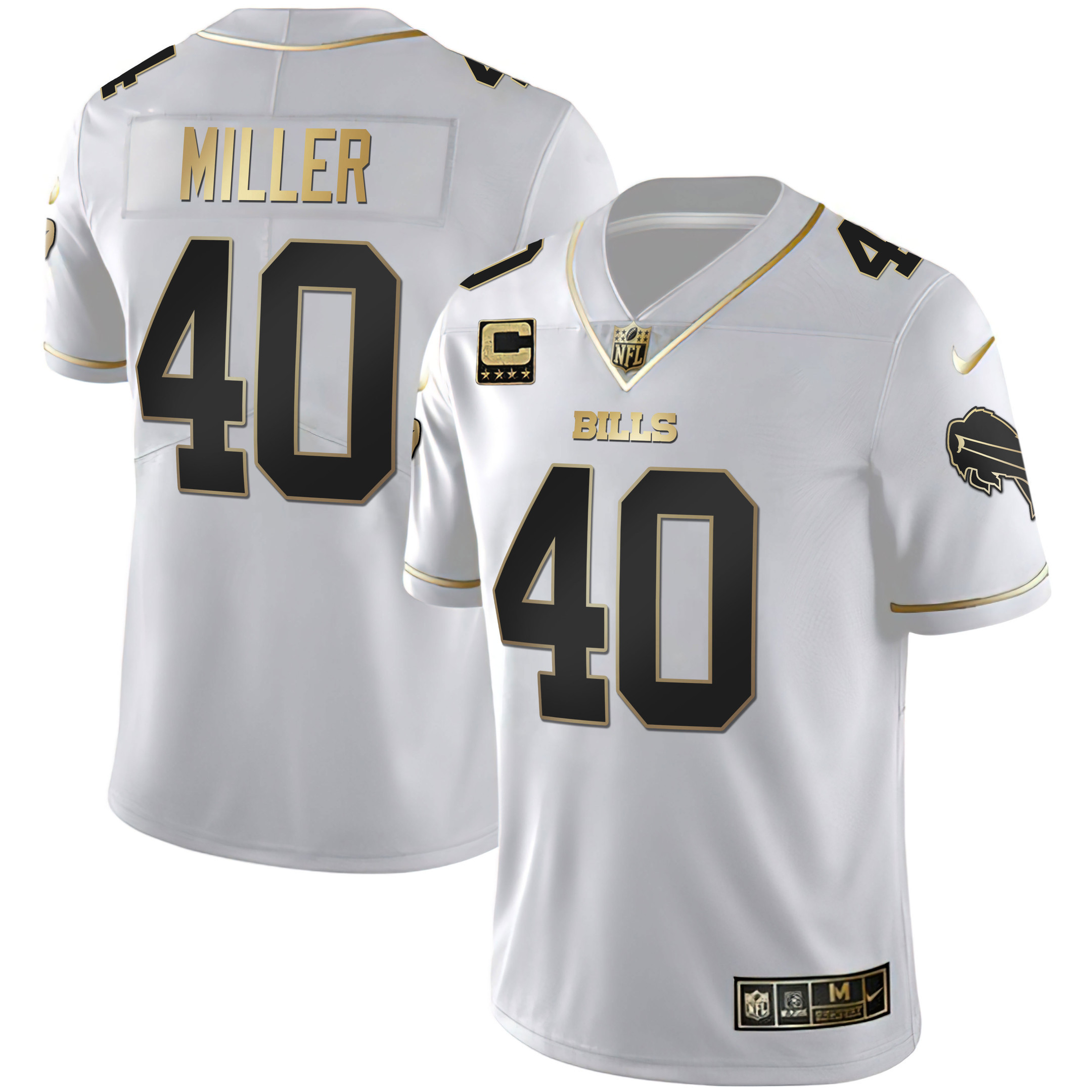 Von Miller Men's Buffalo Bills White Gold & Black Gold White Gold Jersey - All Stitched 